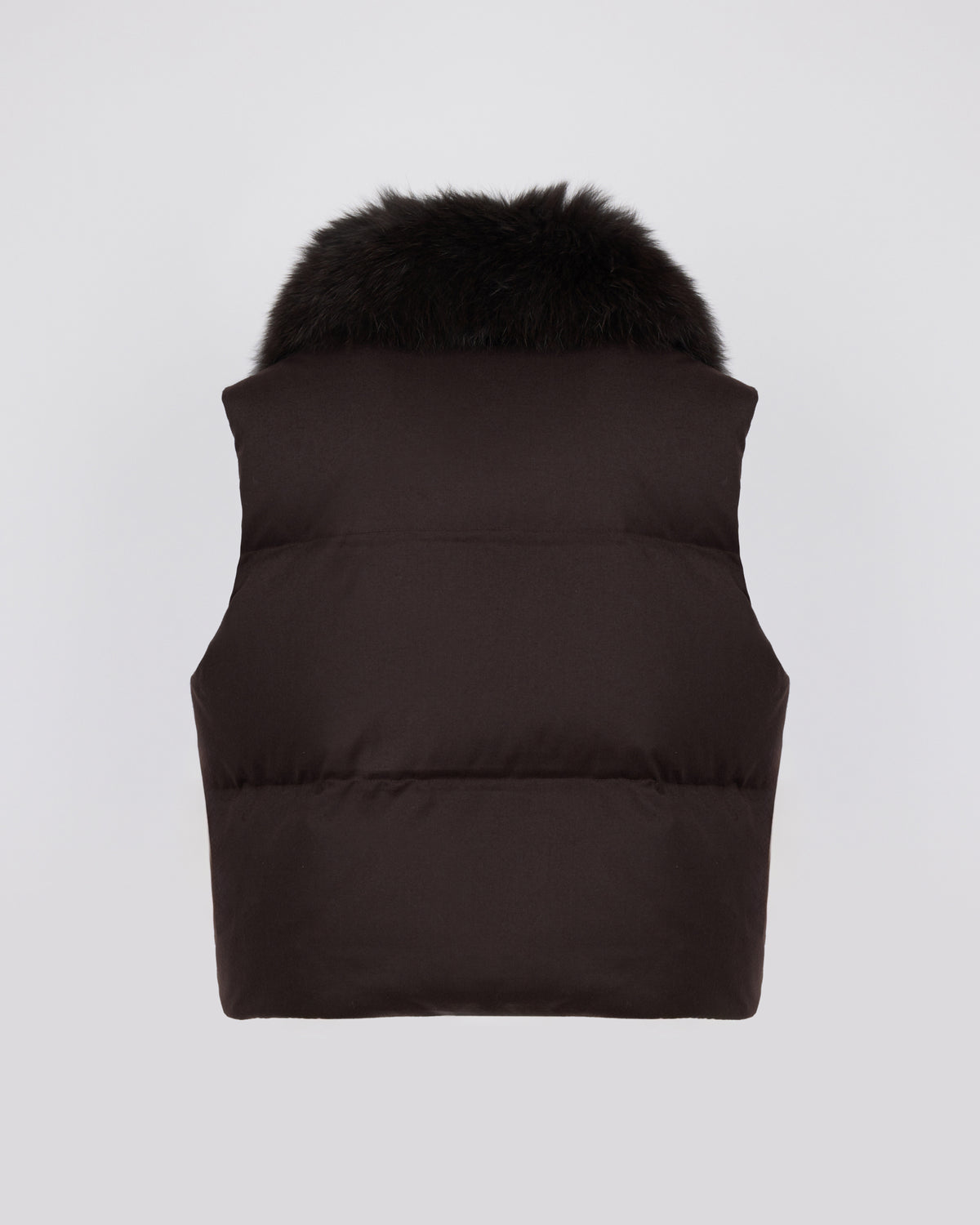 Gilet sans manches en flanelle et col amovible en fourrure de renard - Yves Salomon - Nouvelle collection Automne Hiver