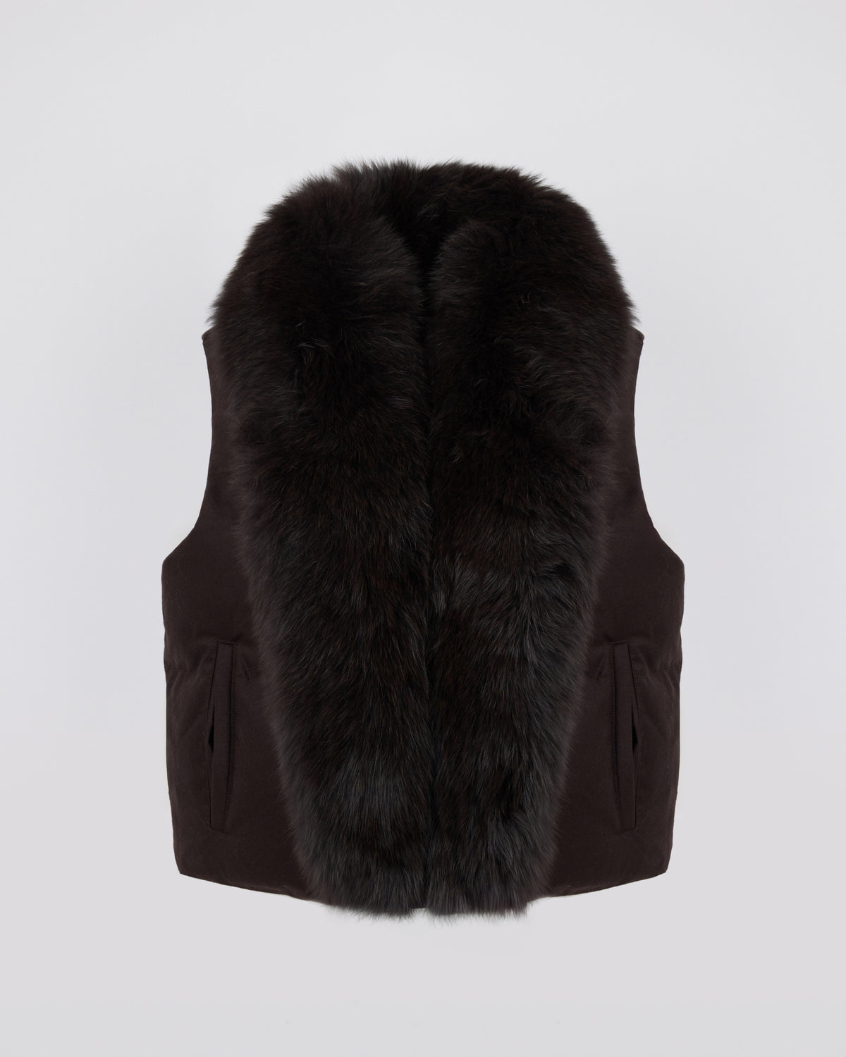 Gilet sans manches en flanelle et col amovible en fourrure de renard - Yves Salomon - Nouvelle collection Automne Hiver