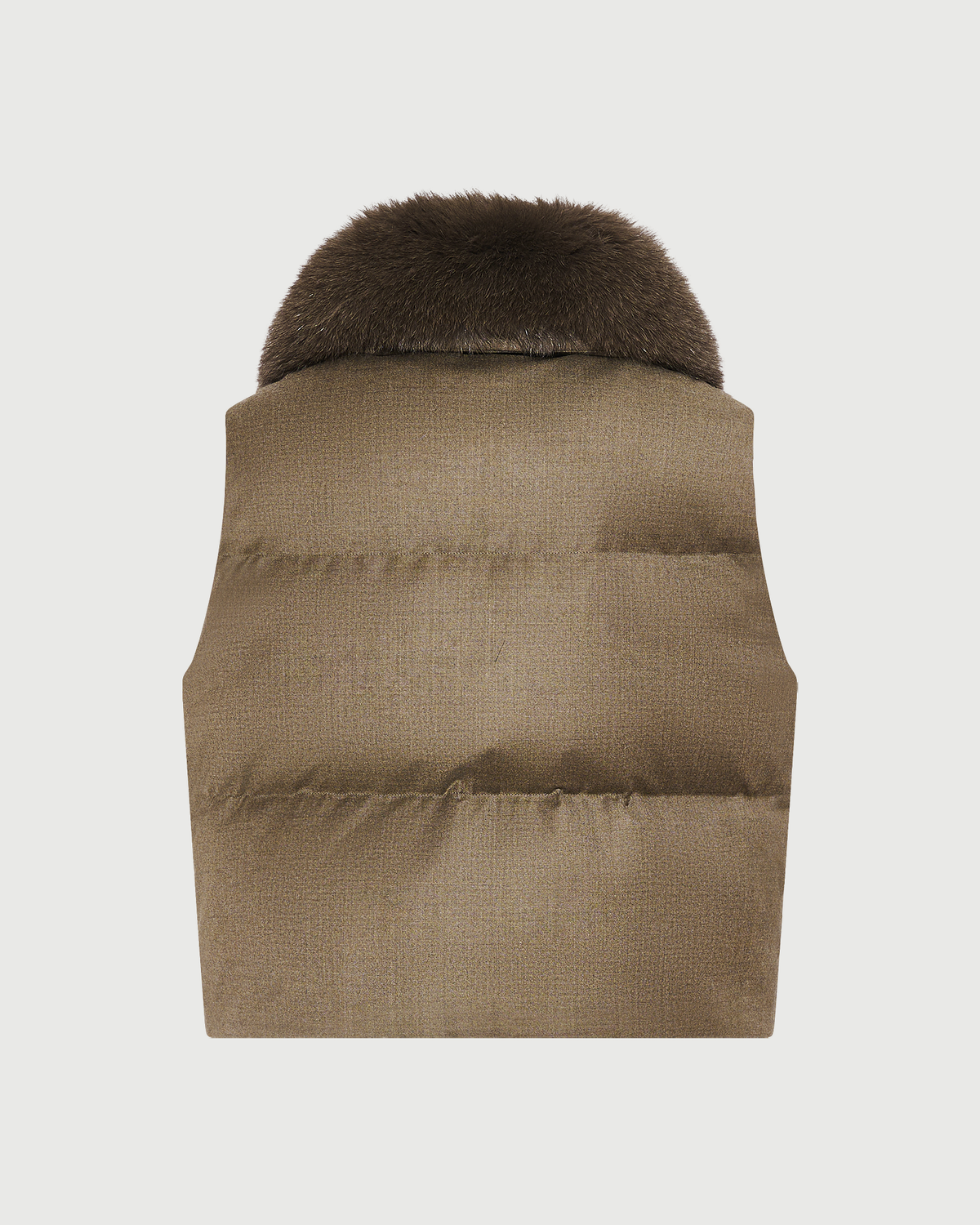 Gilet sans manches en flanelle et col amovible en fourrure de renard- Yves Salomon - Nouvelle collection Automne Hiver