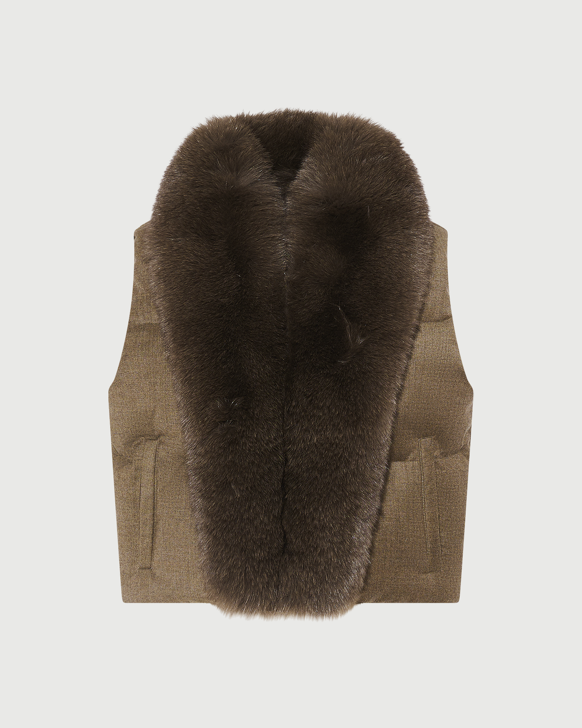 Gilet sans manches en flanelle et col amovible en fourrure de renard- Yves Salomon - Nouvelle collection Automne Hiver