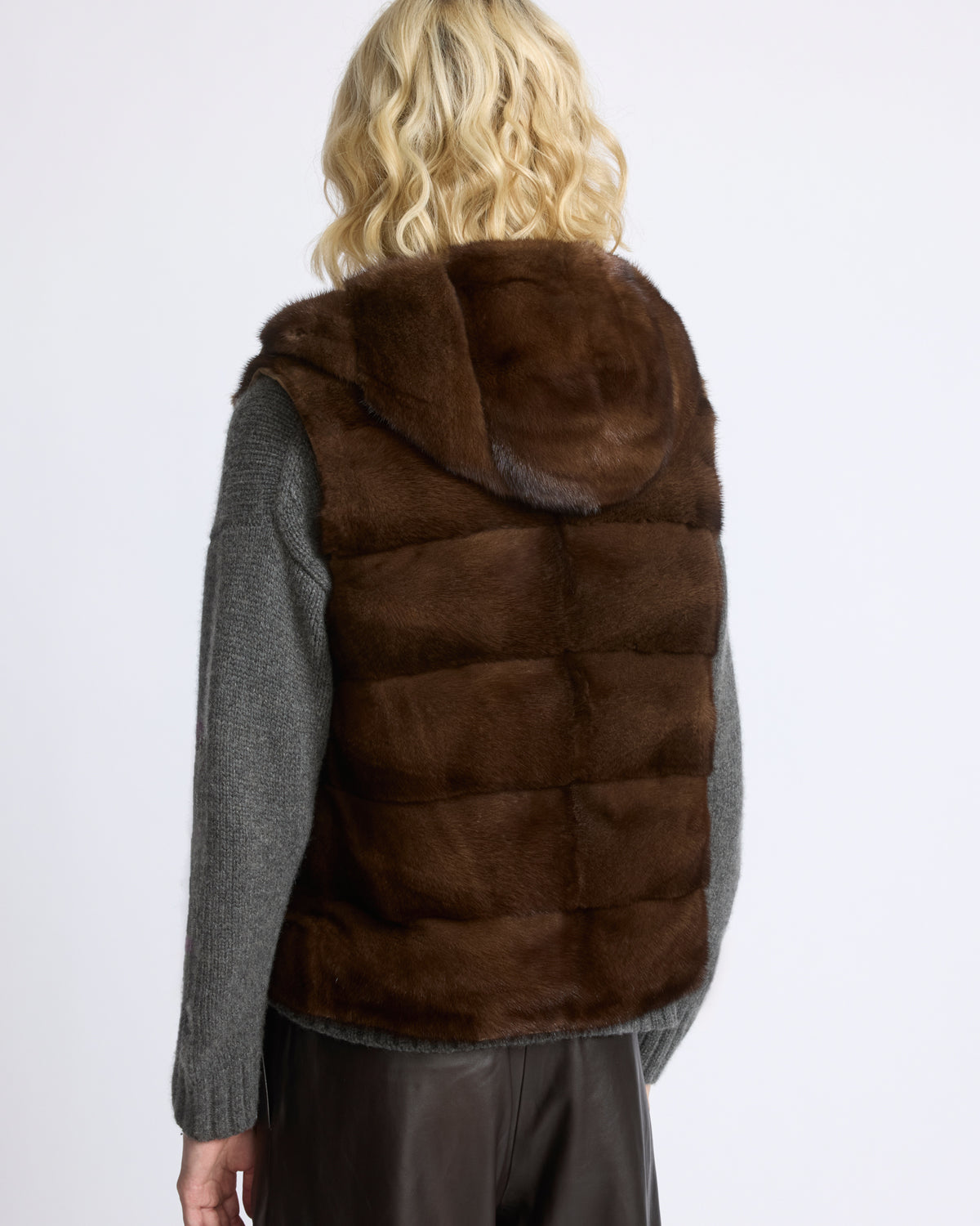 Gilet sans manches réversible en flanelle et fourrure de vison - Yves Salomon - Nouvelle collection Automne Hiver