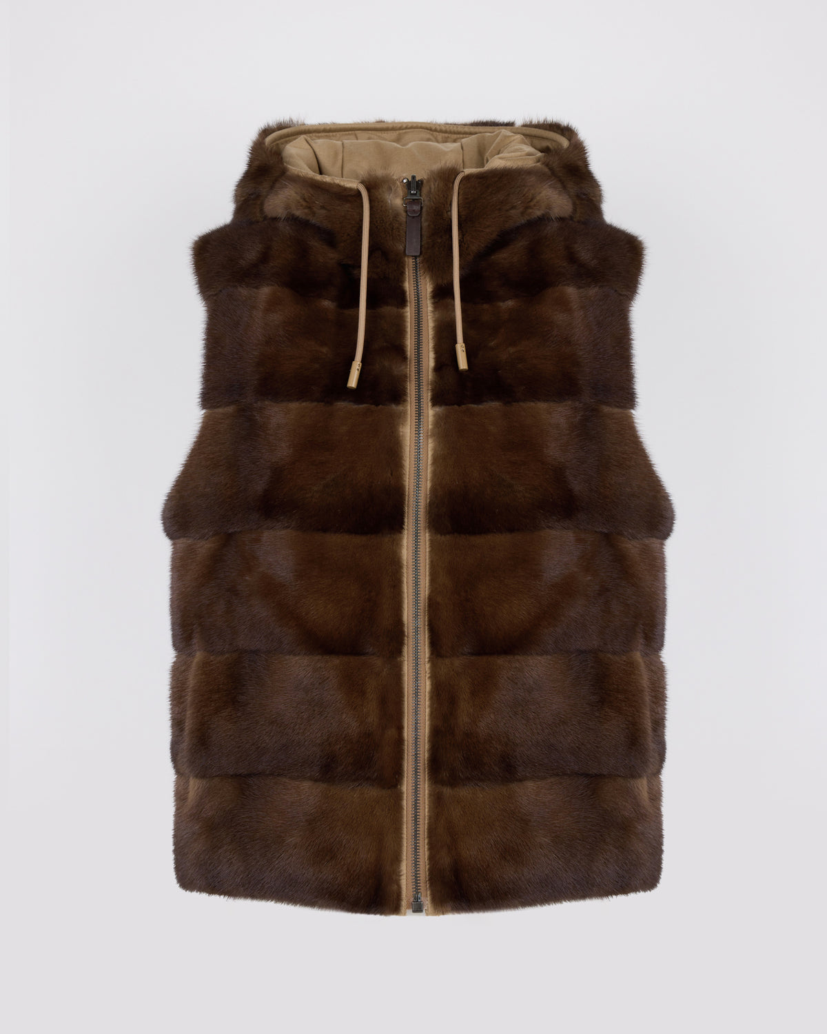Gilet sans manches réversible en flanelle et fourrure de vison - Yves Salomon - Nouvelle collection Automne Hiver