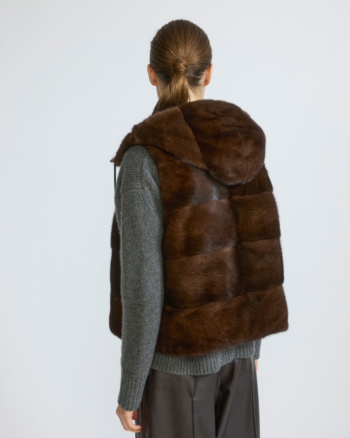 Gilet sans manches réversible en flanelle et fourrure de vison