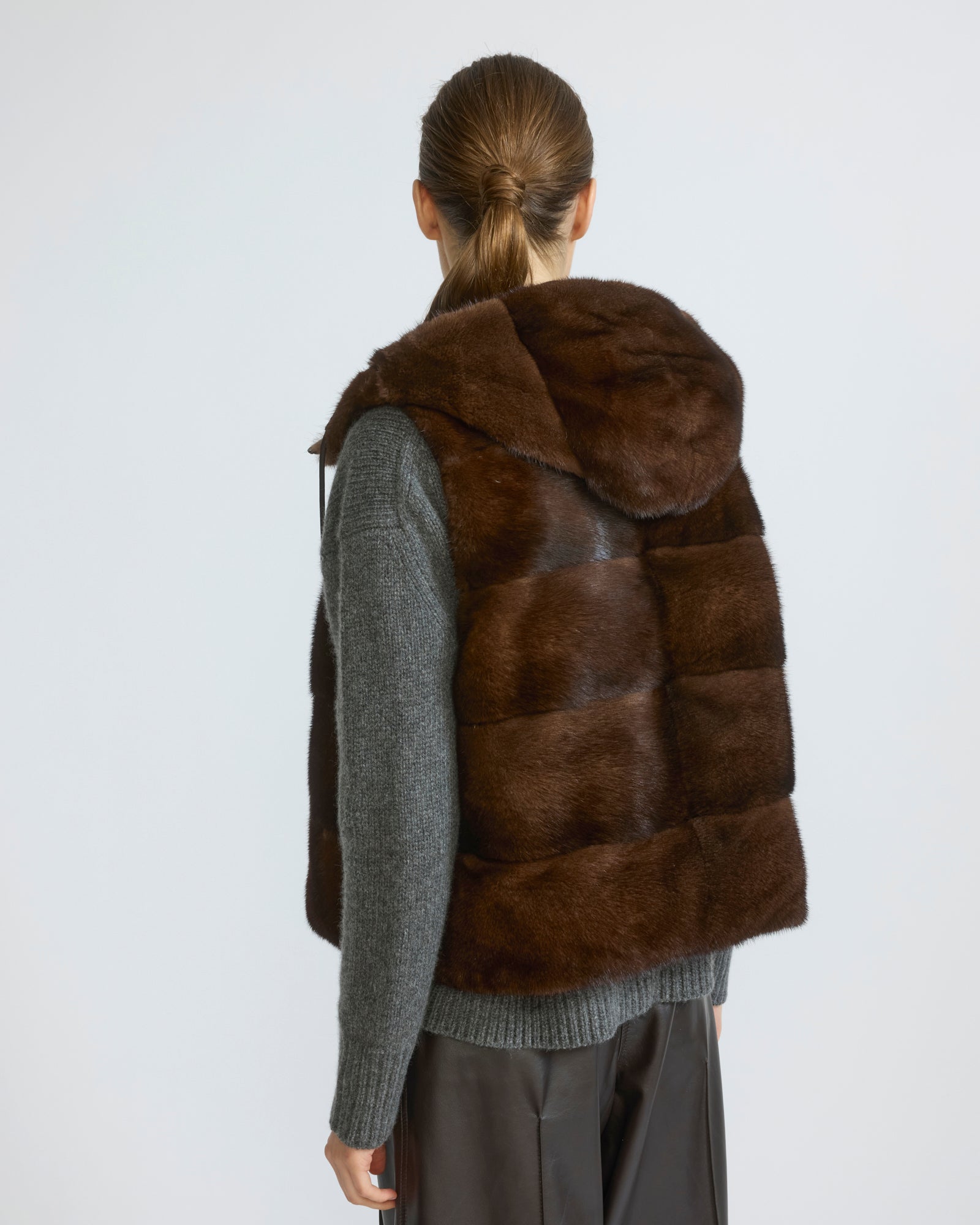Gilet sans manches réversible en flanelle et fourrure de vison