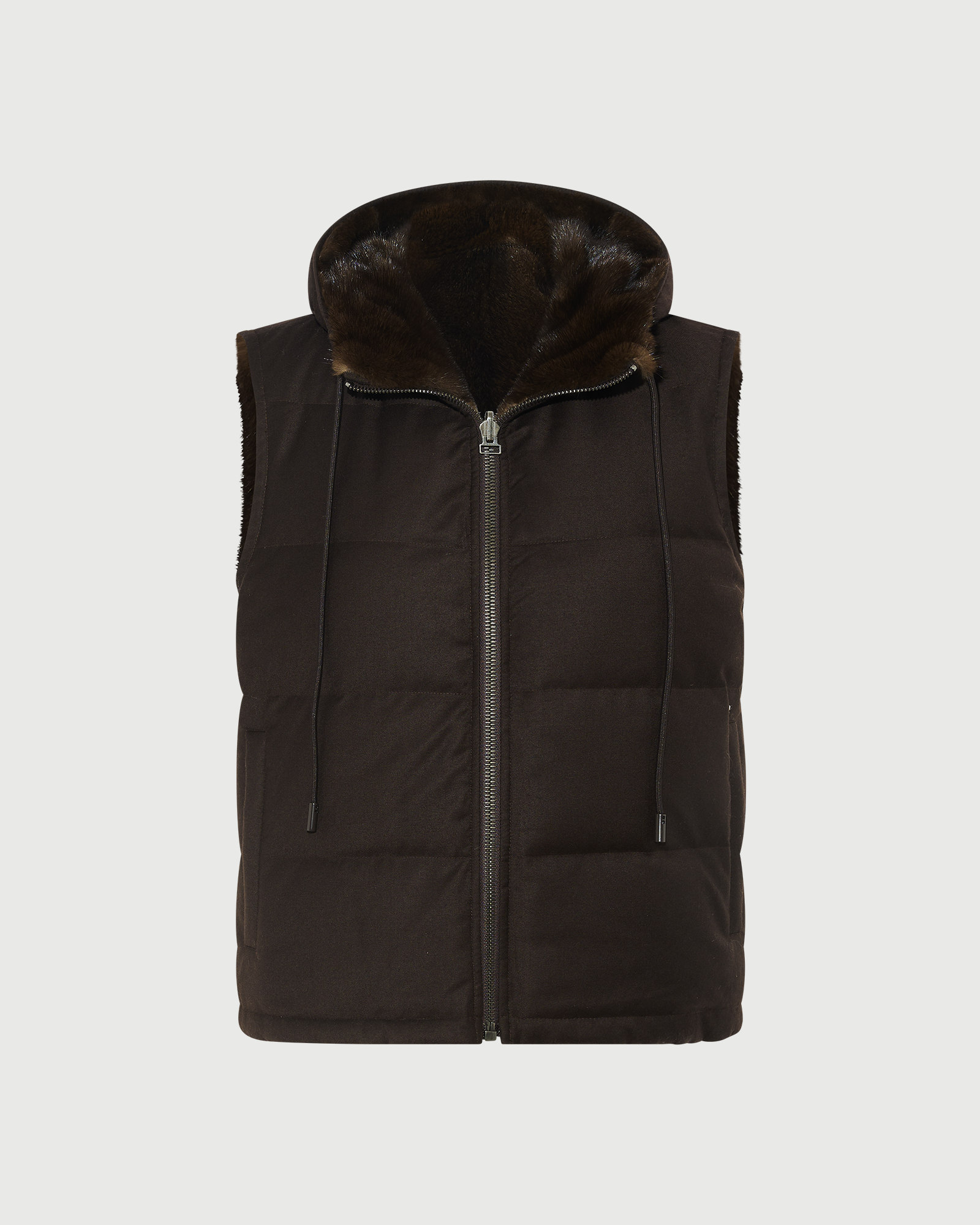 Gilet sans manches réversible en flanelle et fourrure de vison- Yves Salomon - Nouvelle collection Automne Hiver