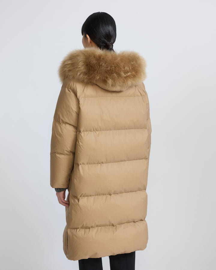 Doudoune longue en tissu technique imperméable et agneau laine vaporeuse