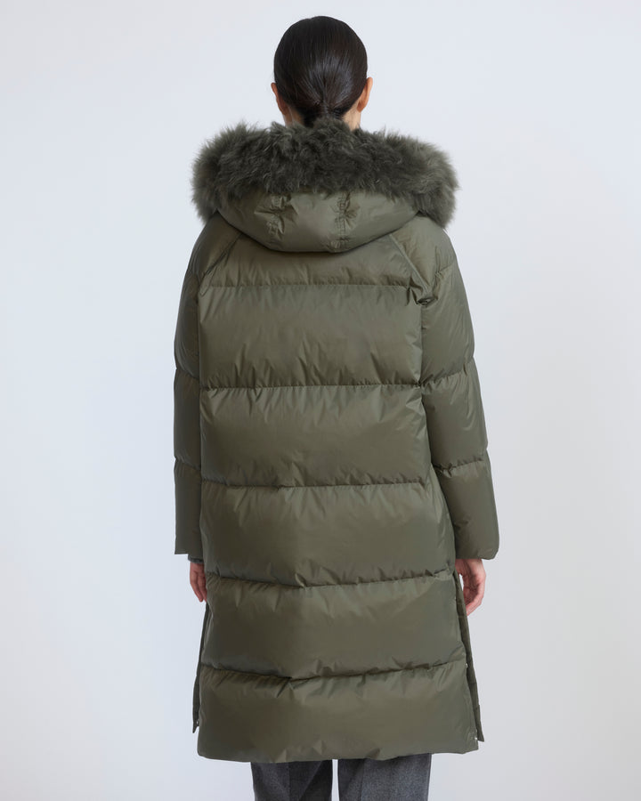 Doudoune longue en tissu technique imperméable et agneau laine vaporeuse