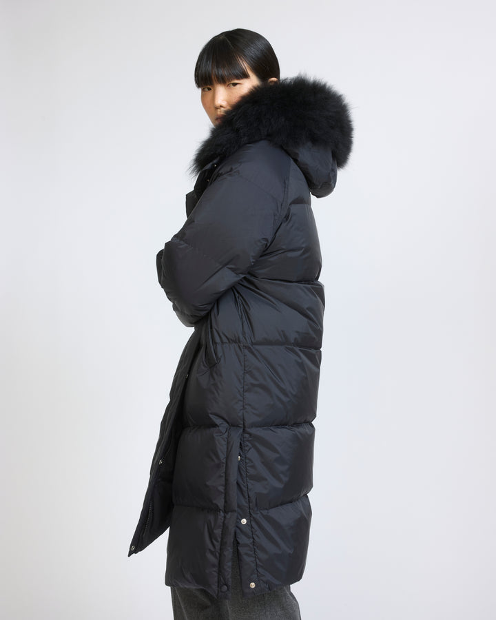 Doudoune longue en tissu technique imperméable et agneau laine vaporeuse
