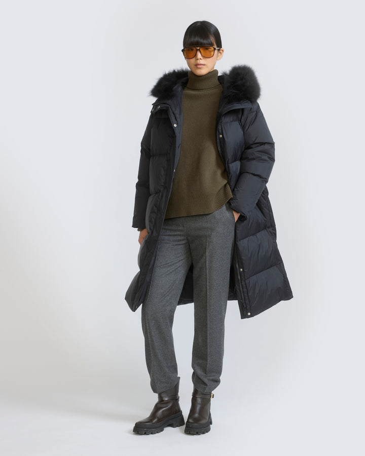 Doudoune longue en tissu technique imperméable et agneau laine vaporeuse