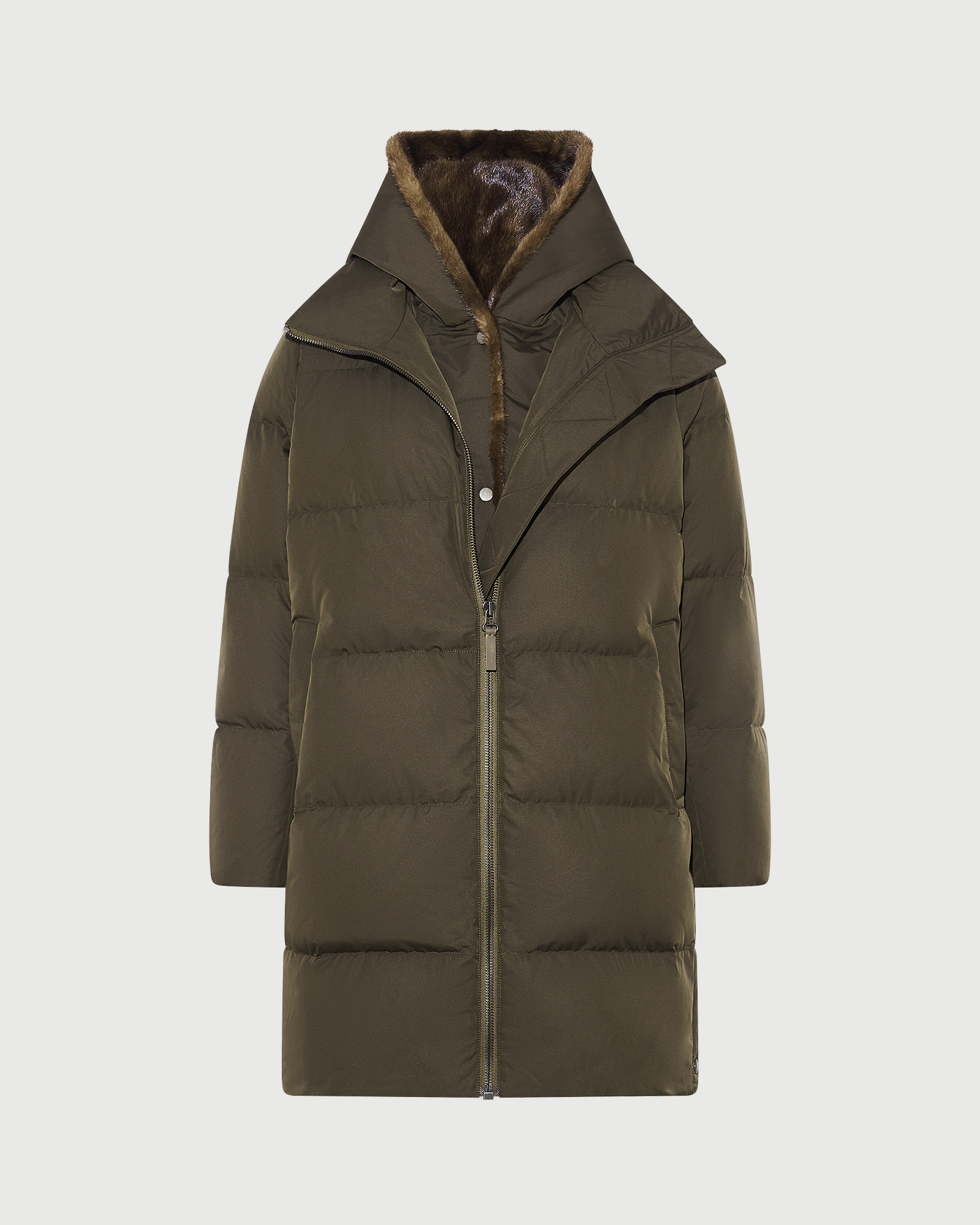 Doudoune longue en tissu technique déperlant avec plastron en fourrure de vison- Yves Salomon - Nouvelle collection Automne Hiver