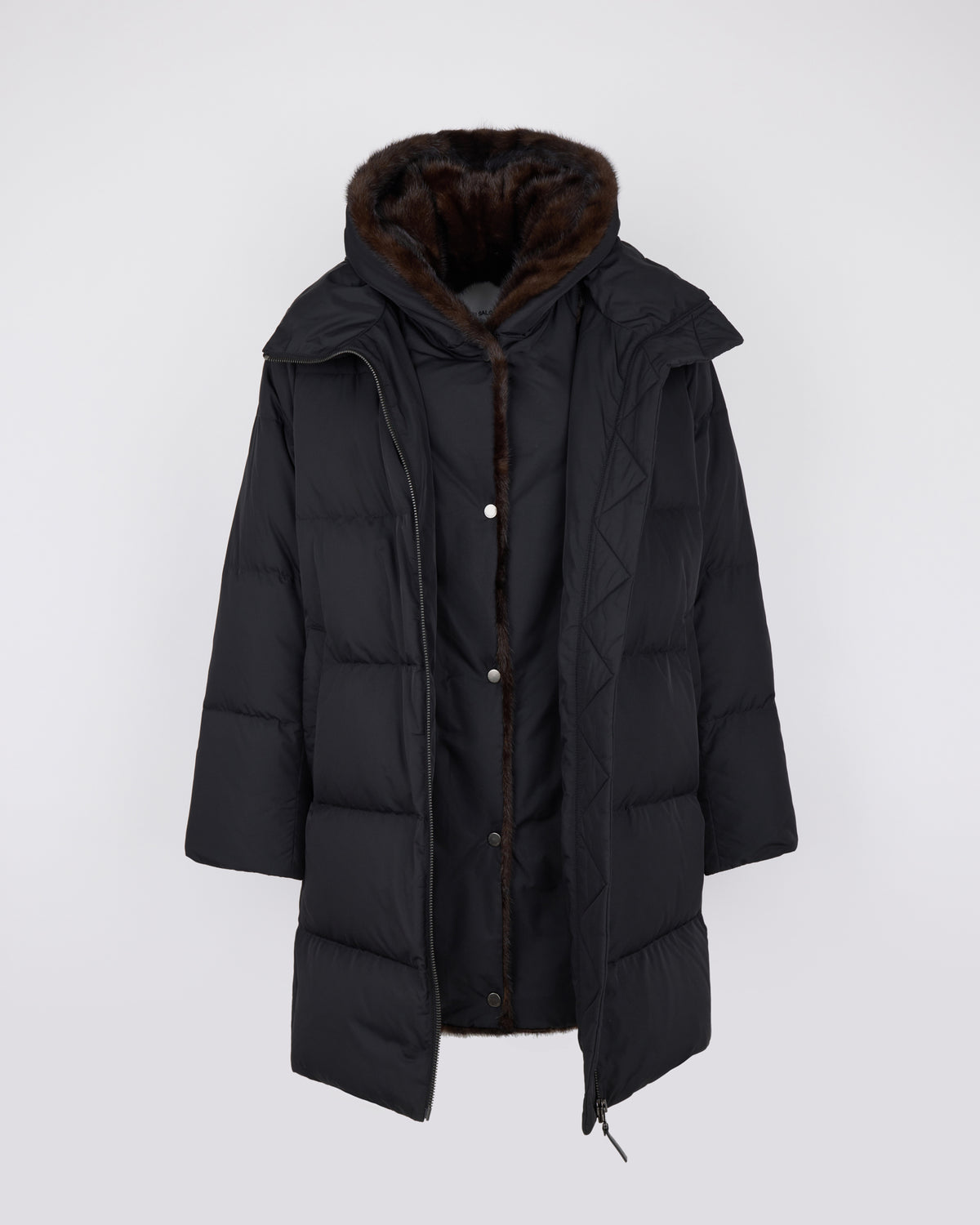 Doudoune longue en tissu technique déperlant avec plastron en fourrure de vison - Yves Salomon - Nouvelle collection Automne Hiver