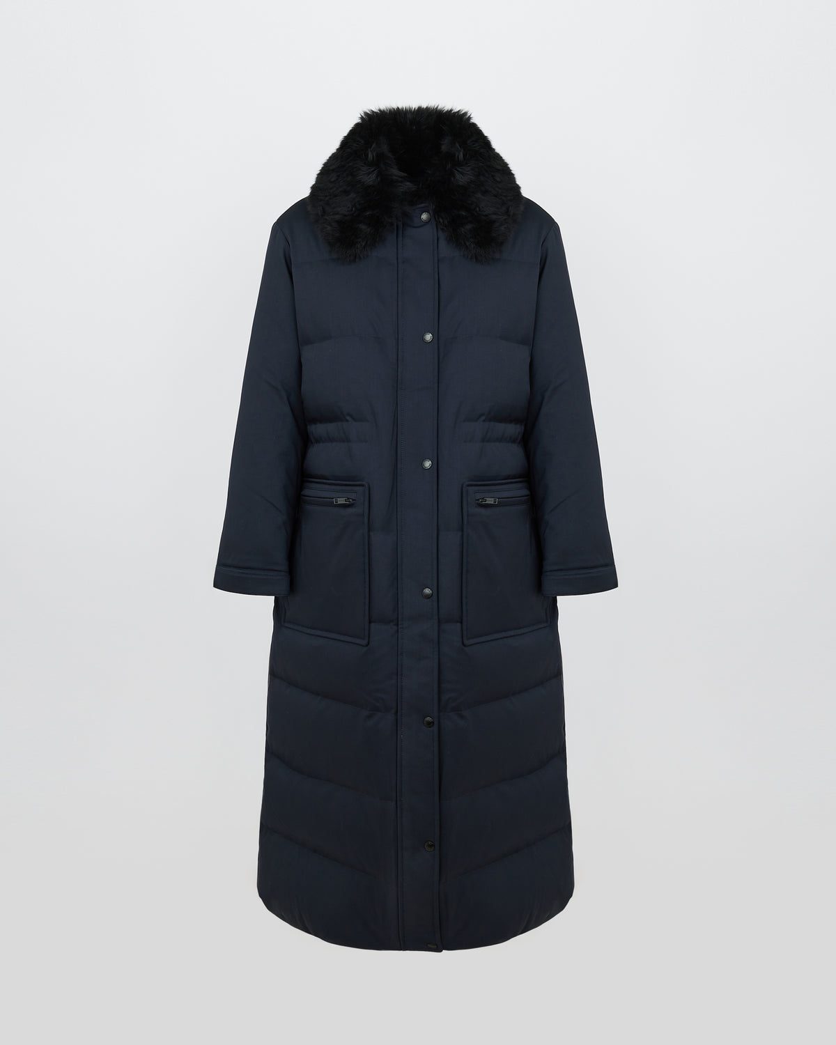 Doudoune longue en tissu technique en laine mélangée imperméable avec col en peau lainée d'agneau - Yves Salomon - Nouvelle collection Automne Hiver