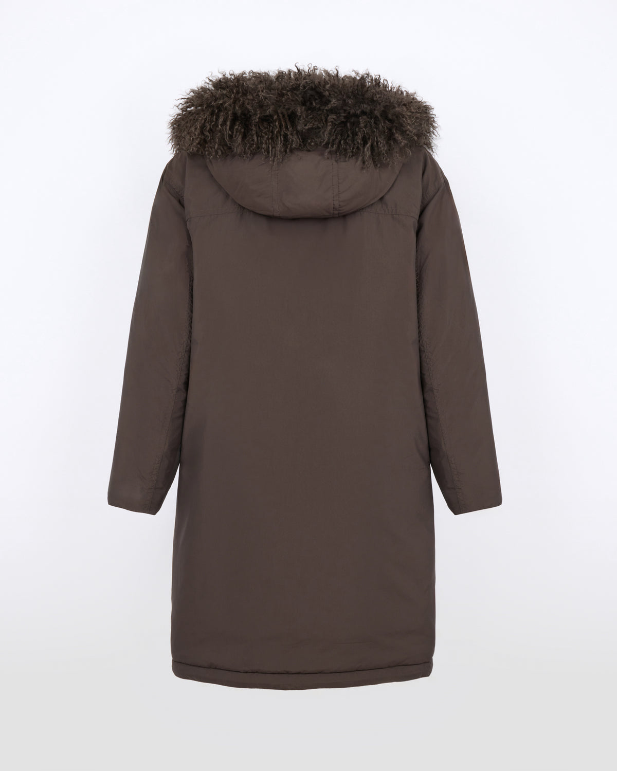 Doudoune longue lisse à capuche intérieur en agneau long poil frisé - Yves Salomon - Nouvelle collection Automne Hiver