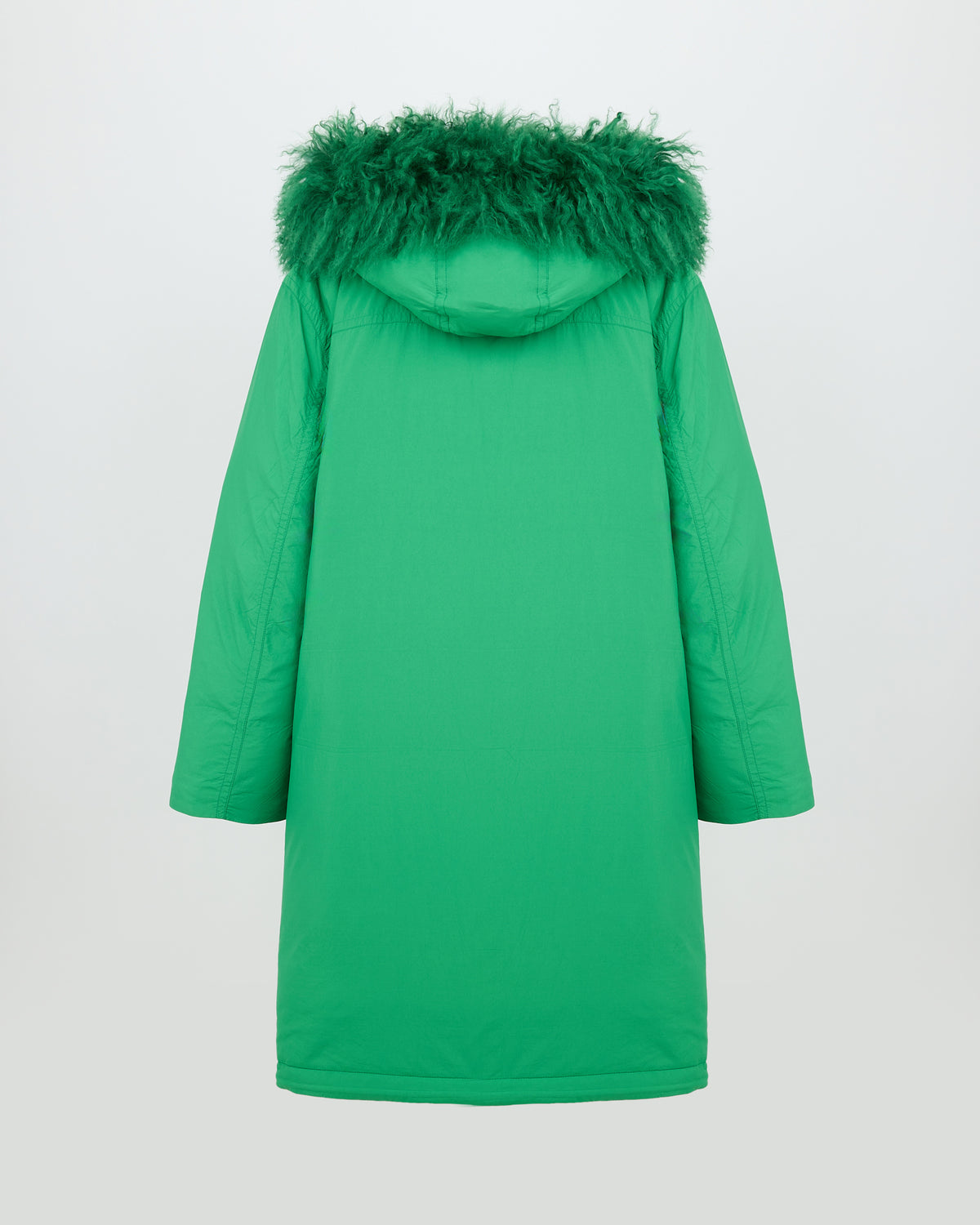 Doudoune longue lisse à capuche intérieur en agneau long poil frisé - Yves Salomon - Nouvelle collection Automne Hiver