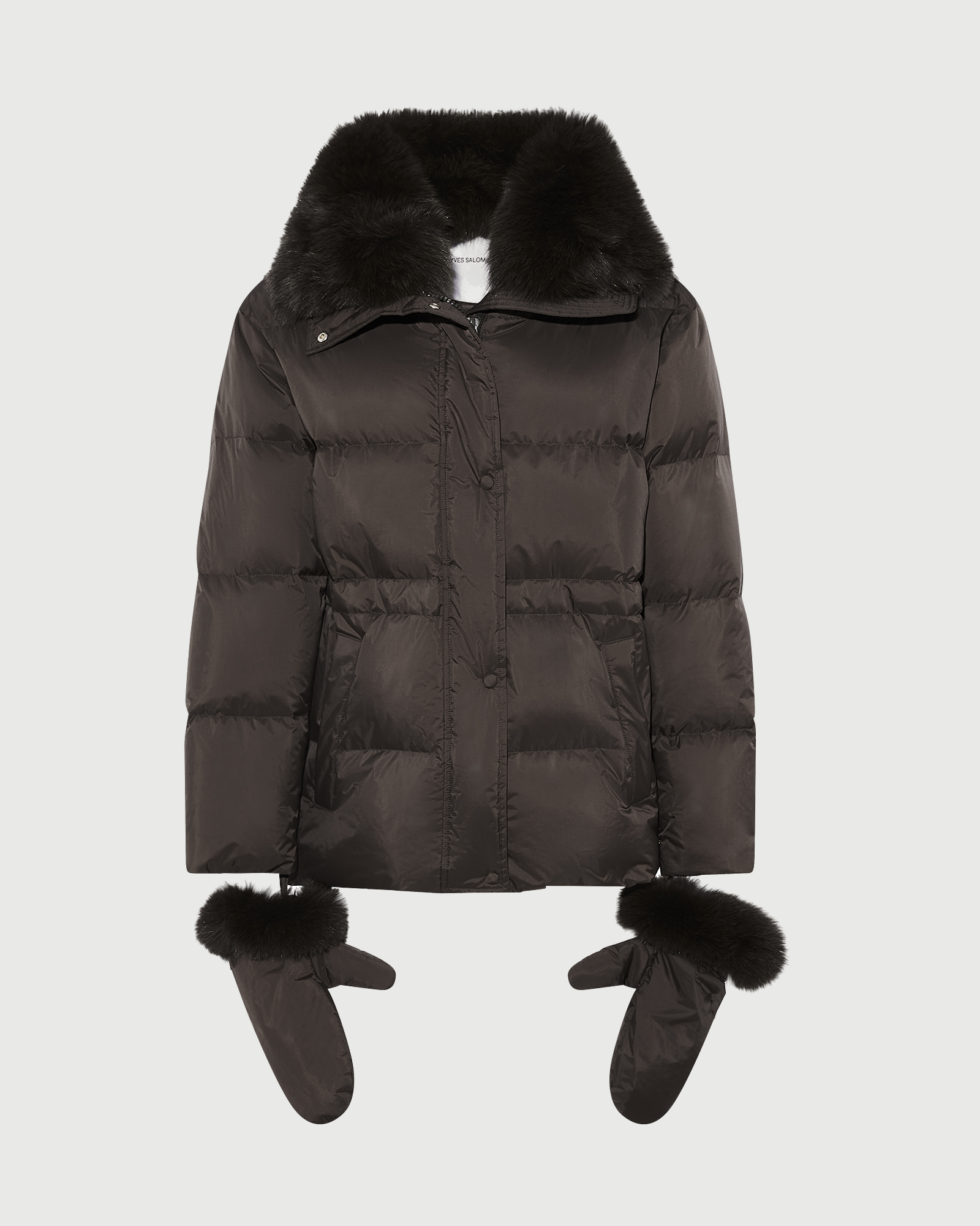 Doudoune en tissu technique imperméable avec col et moufles en fourrure de renard- Yves Salomon - Nouvelle collection Automne Hiver