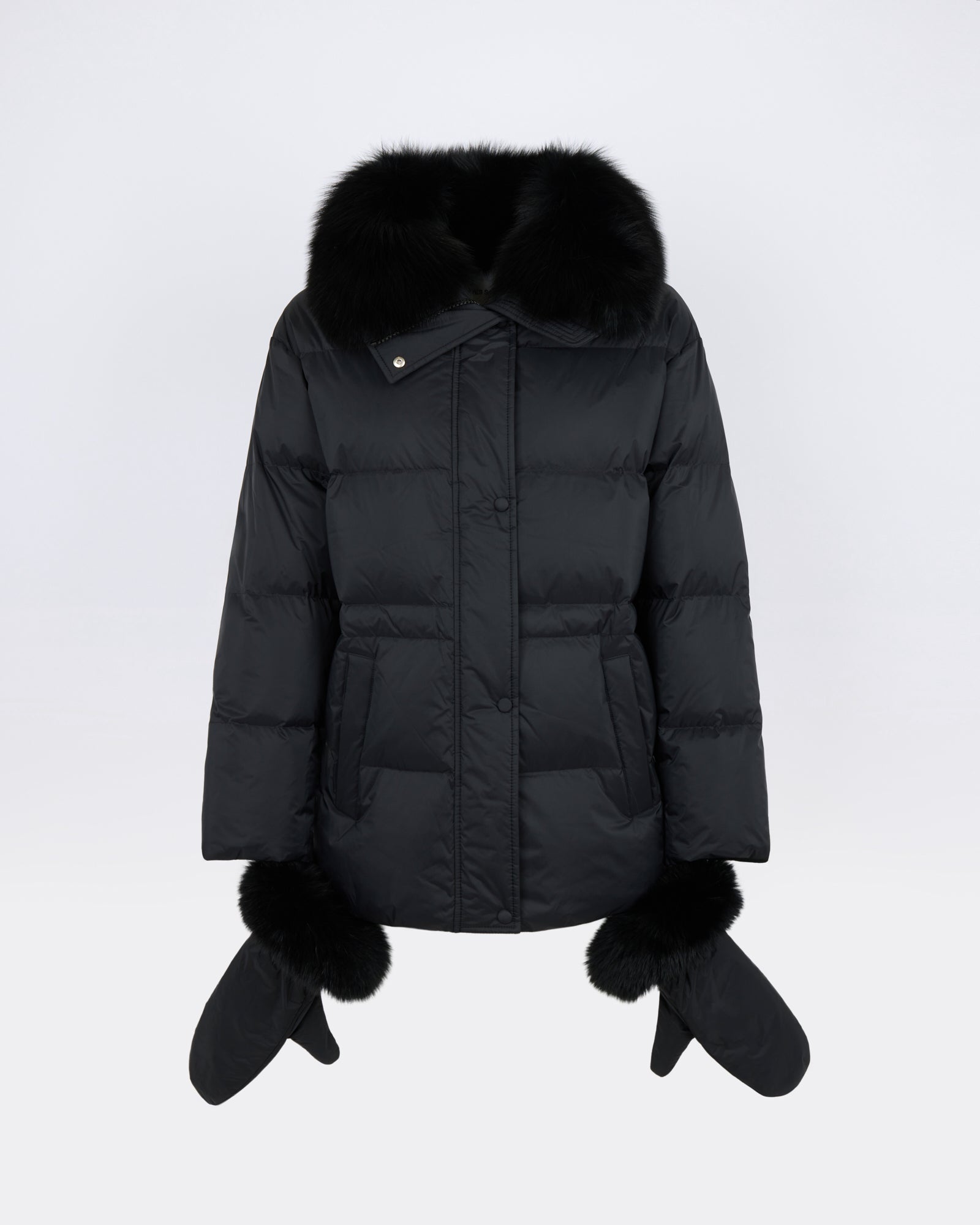 Technical Down Coat Fox Fur Collar & Mittens Black | Yves Salomon Technical Down Coat Fox Fur Collar & Mittens Black | Yves Salomon