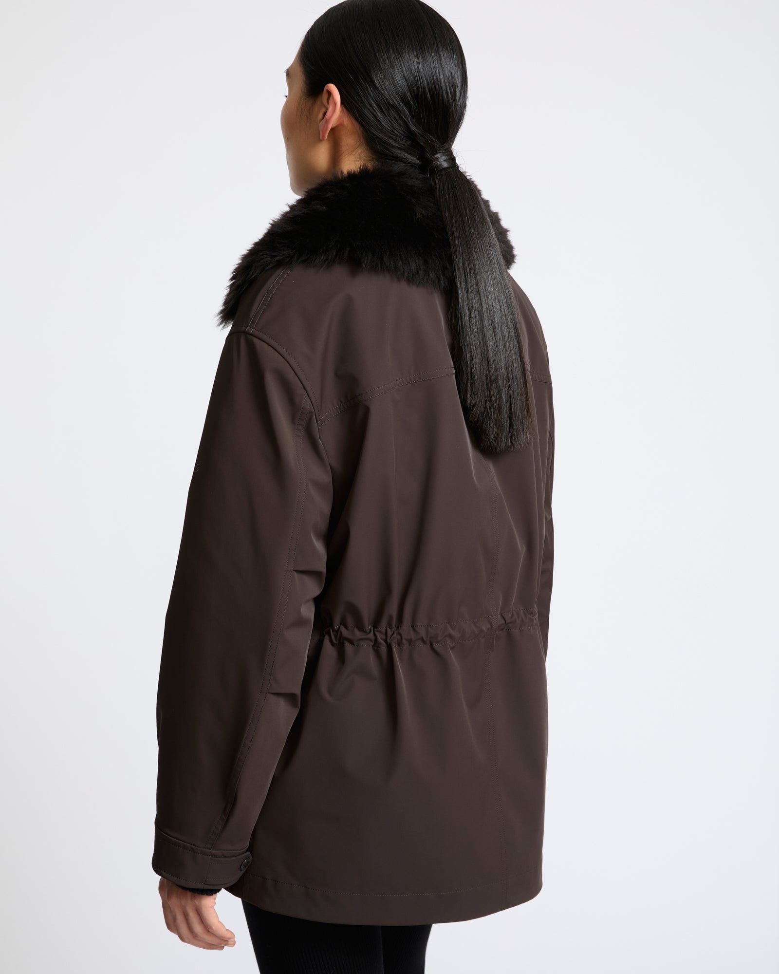 Parka col chemise en tissu technique imperméable et peau lainée d'agneau- Yves Salomon - Nouvelle collection Automne Hiver