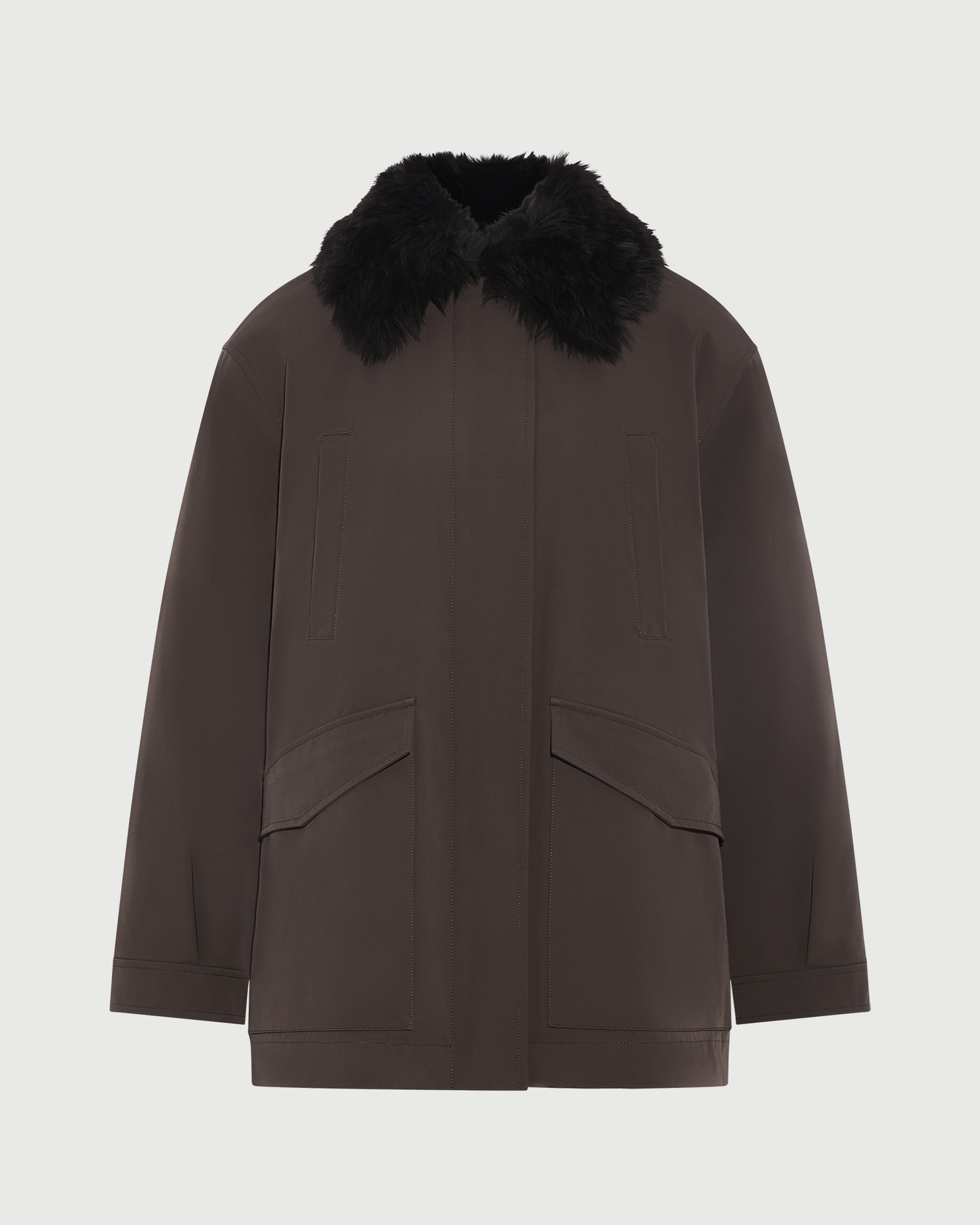 Parka col chemise en tissu technique imperméable et peau lainée d'agneau- Yves Salomon - Nouvelle collection Automne Hiver