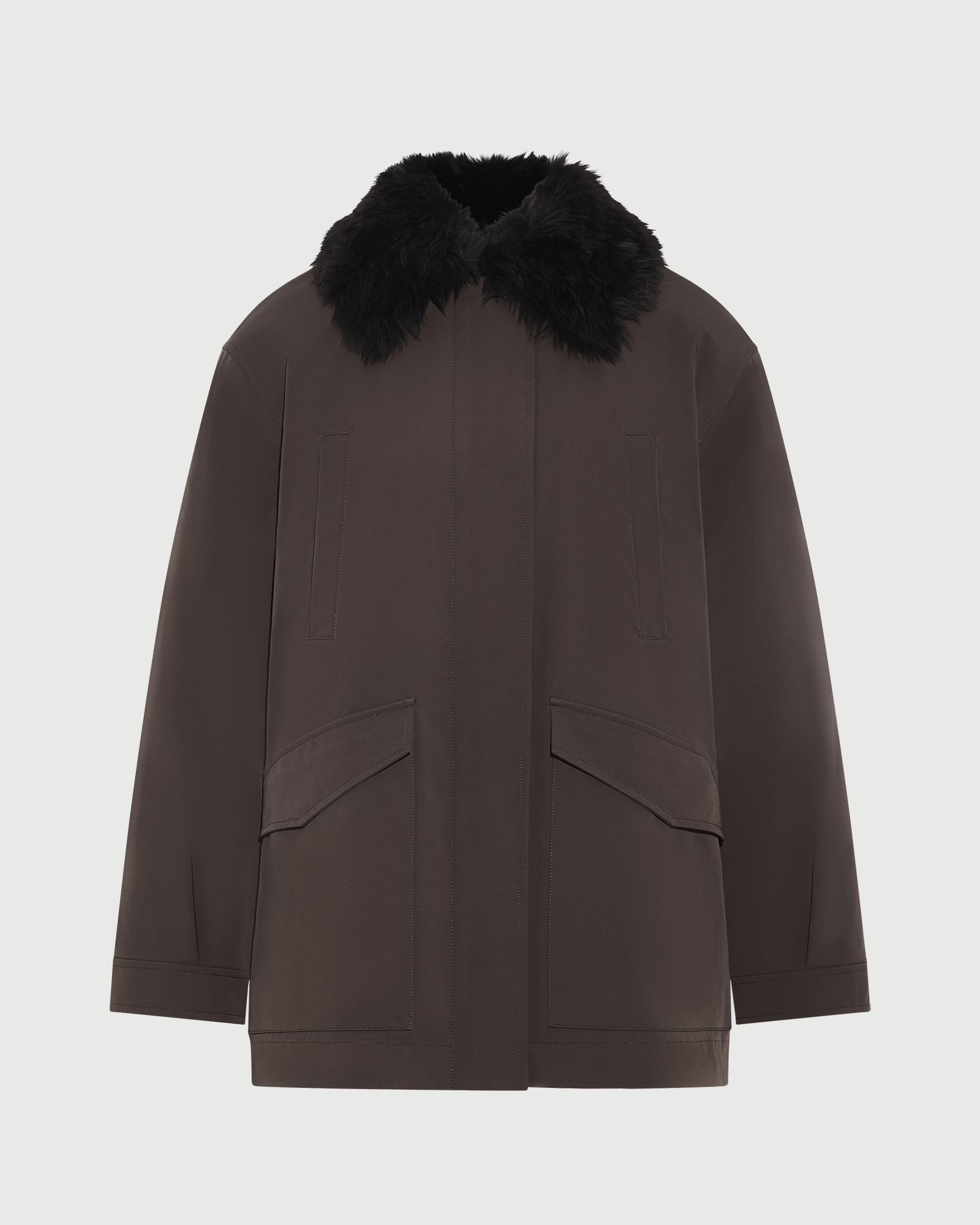 Parka col chemise en tissu technique imperméable et peau lainée d'agneau- Yves Salomon - Nouvelle collection Automne Hiver