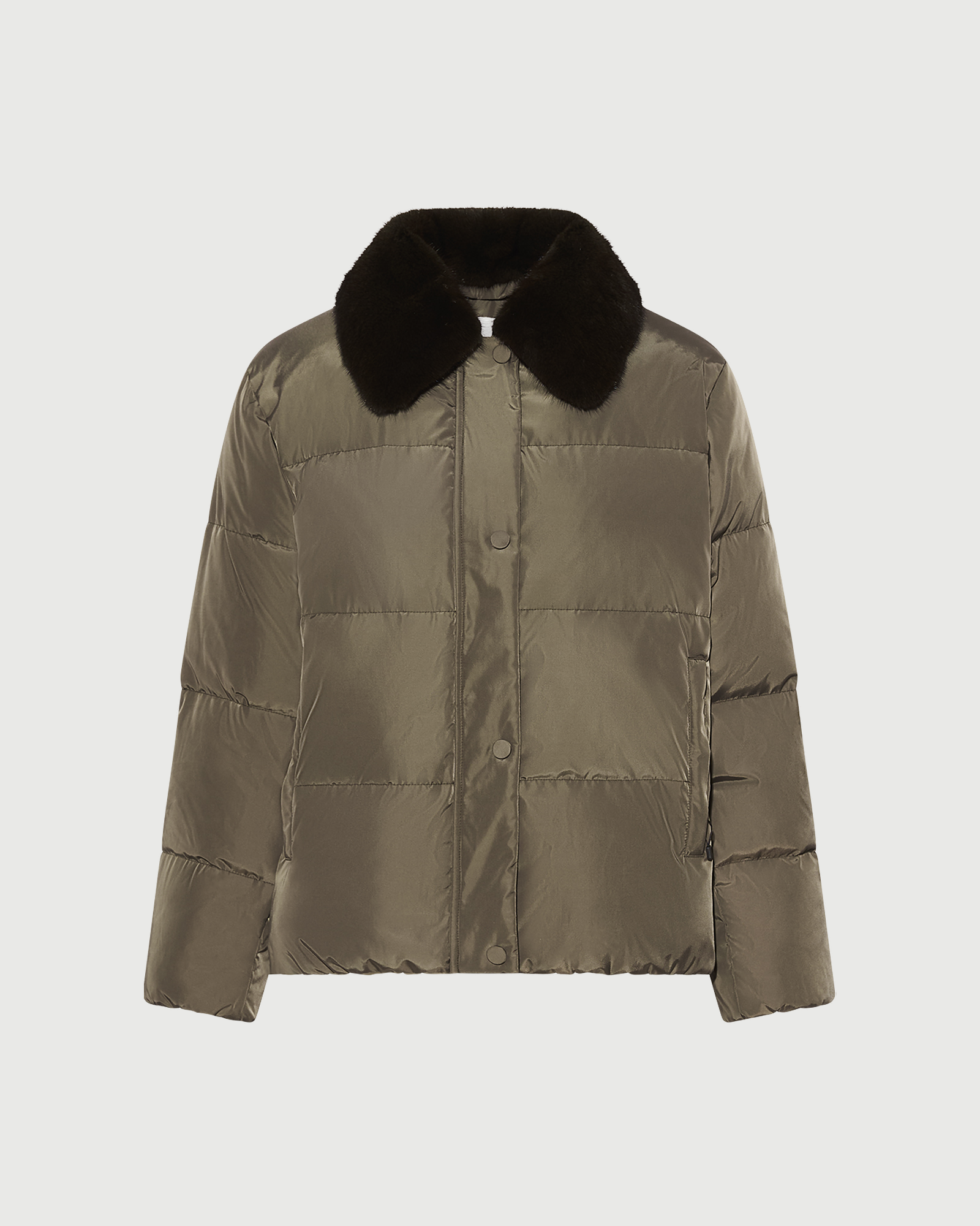 Doudoune courte en tissu technique imperméable avec col en fourrure de vison- Yves Salomon - Nouvelle collection Automne Hiver