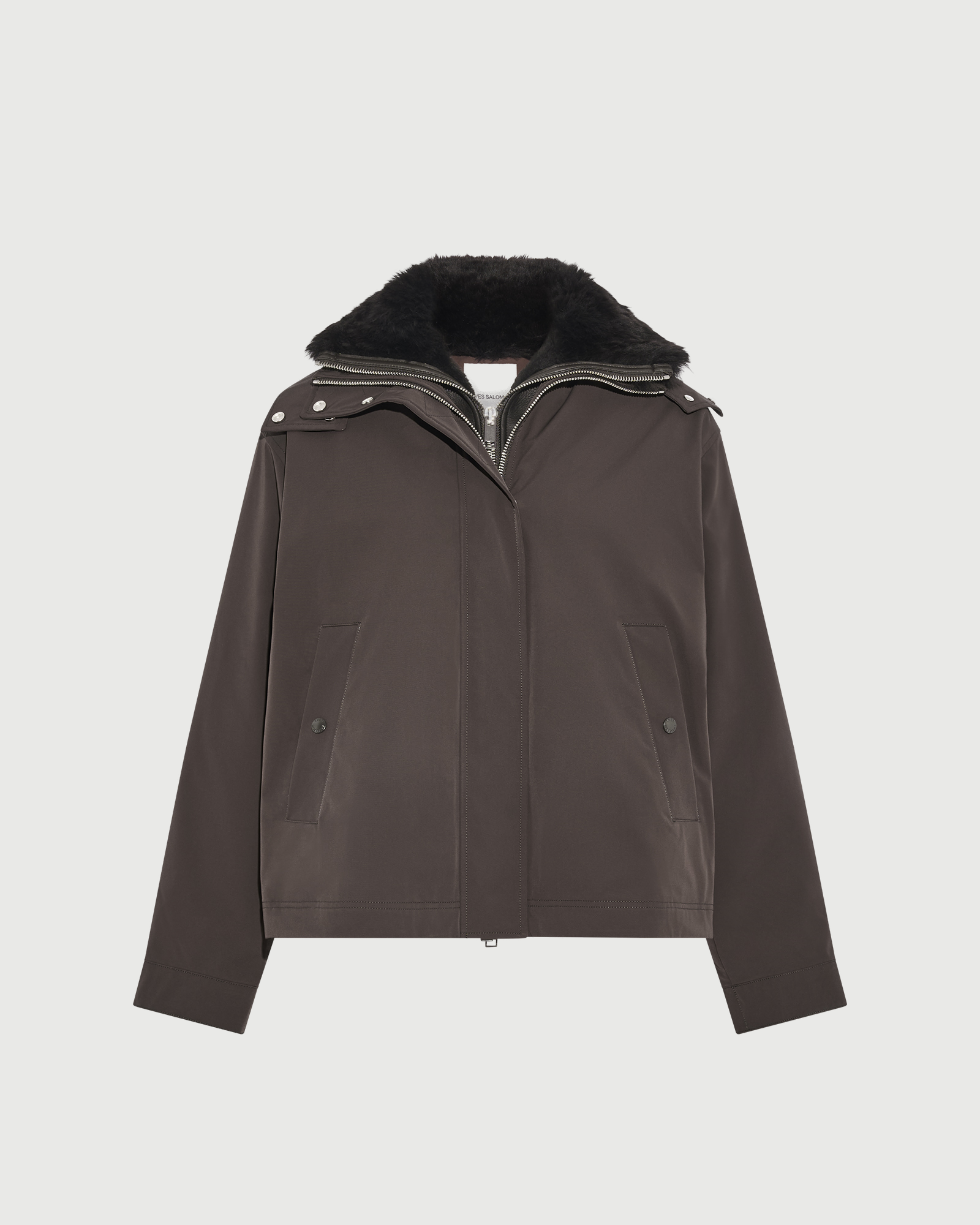 Parka courte à capuche en tissu technique imperméable et peau lainée d'agneau- Yves Salomon - Nouvelle collection Automne Hiver