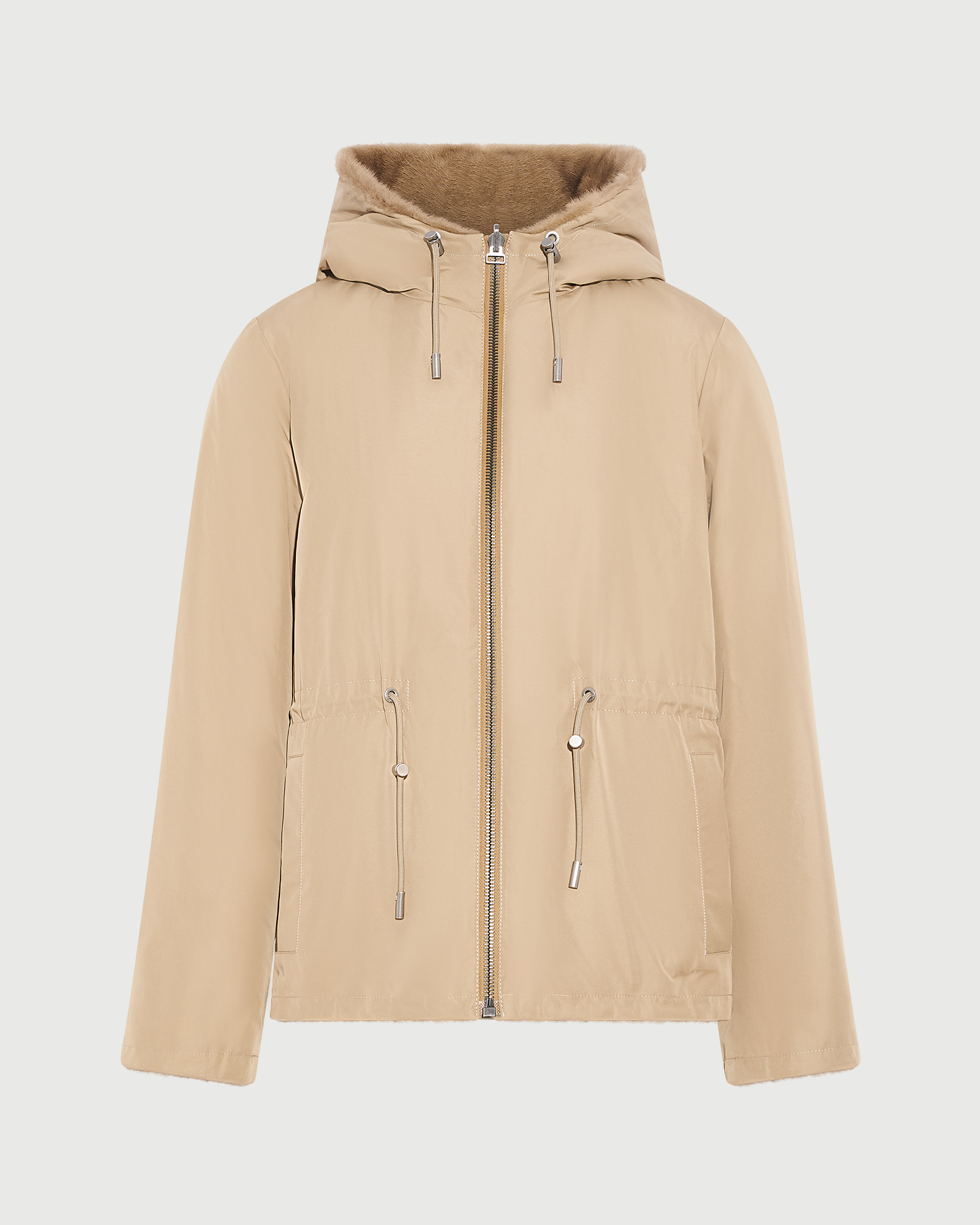 Veste à capuche en tissu technique déperlant réversible avec fourrure de vison- Yves Salomon - Nouvelle collection Automne Hiver