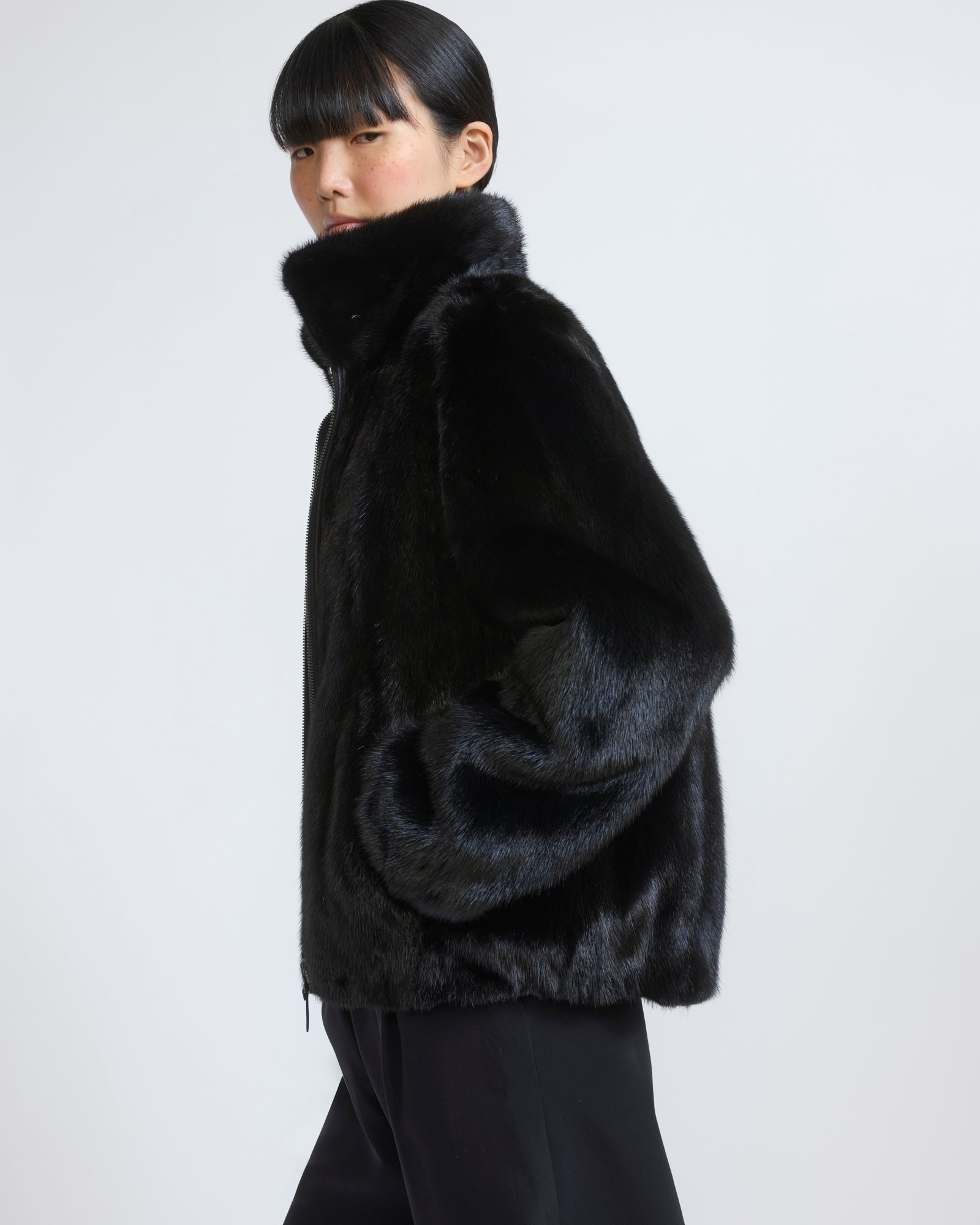 Veste bomber en tissu technique déperlant réversible avec fourrure de vison