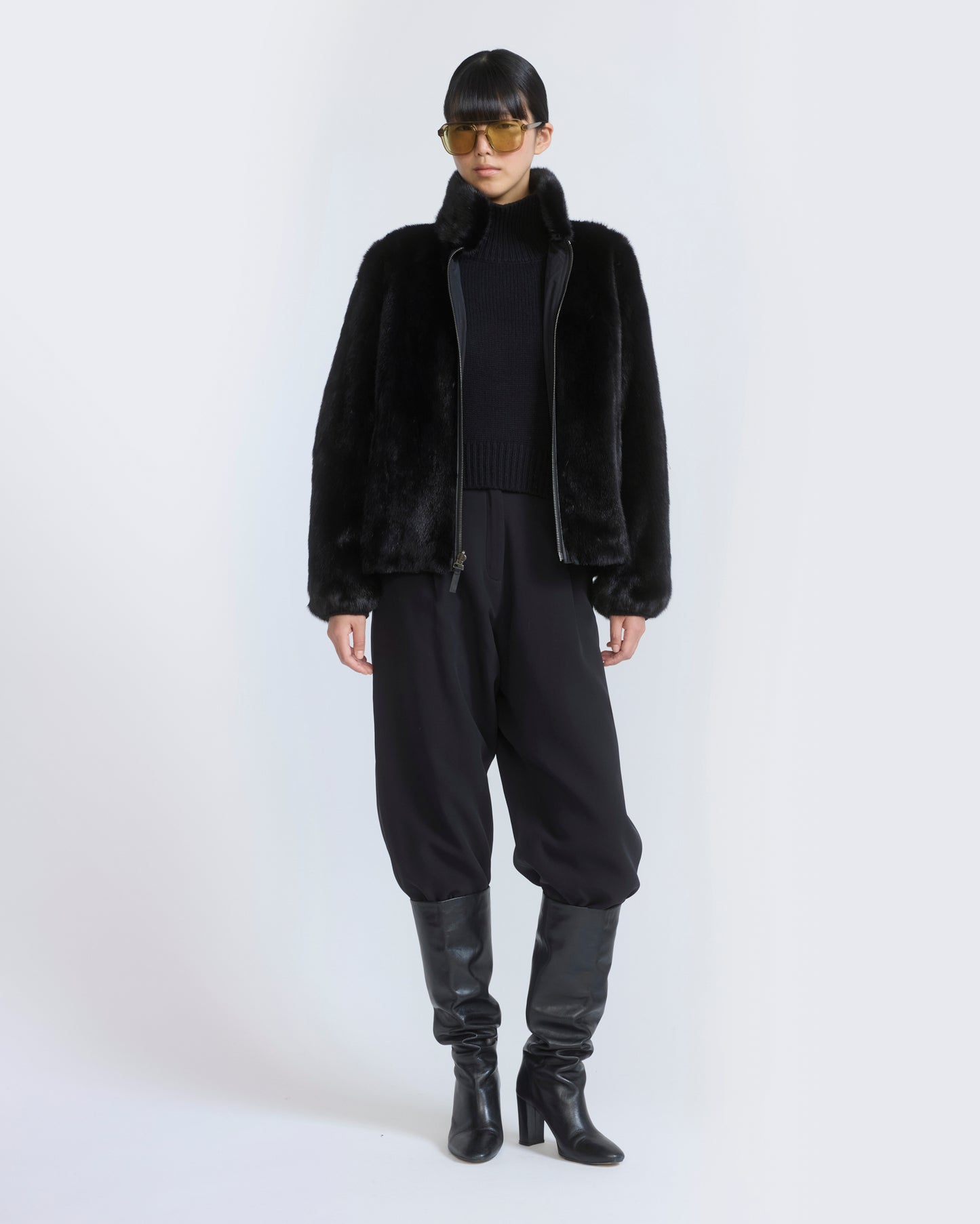 Veste bomber en tissu technique déperlant réversible avec fourrure de vison