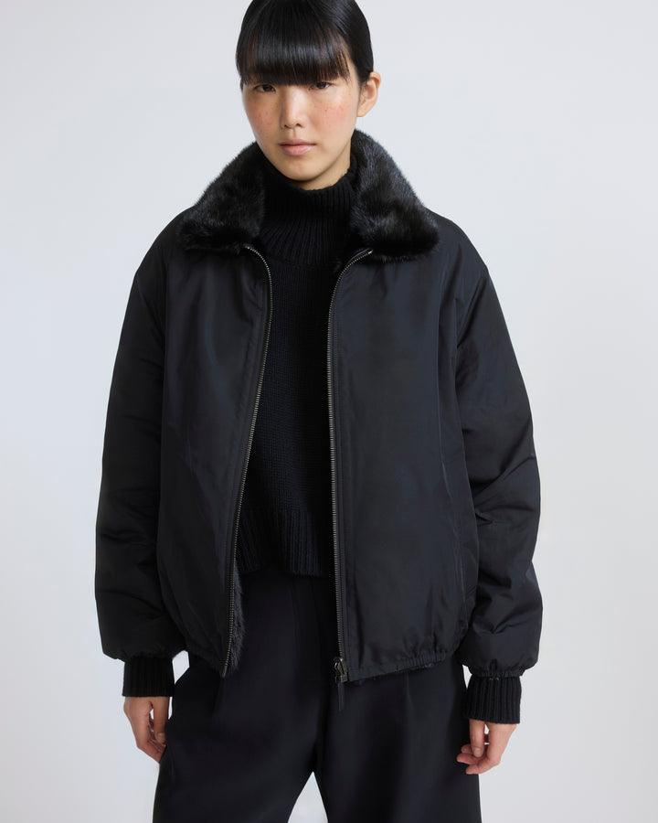 Veste bomber en tissu technique déperlant réversible avec fourrure de vison