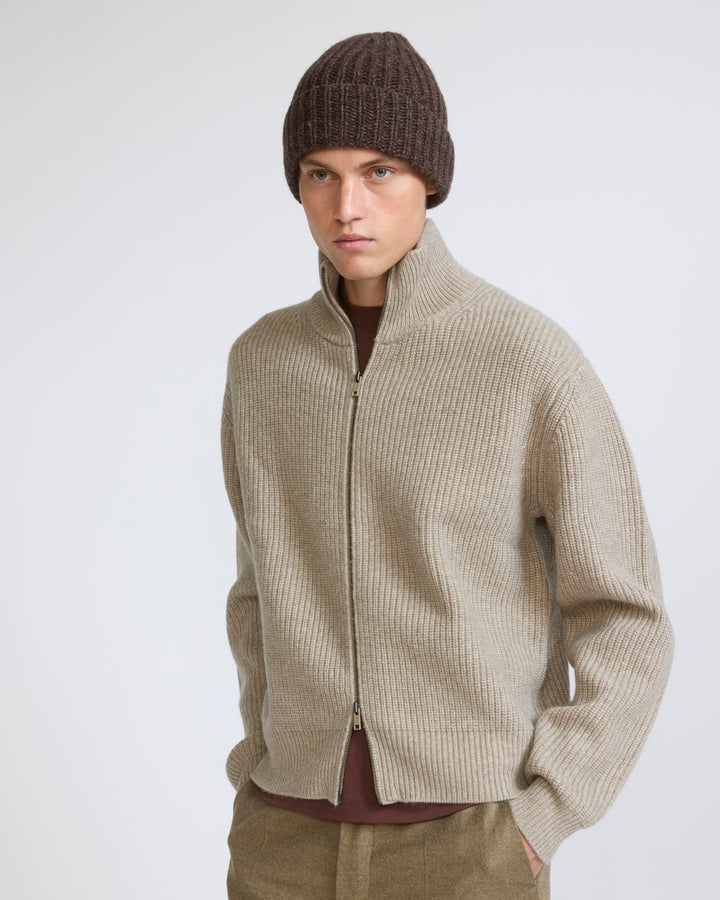 Pull zippé en maille en laine et cachemire