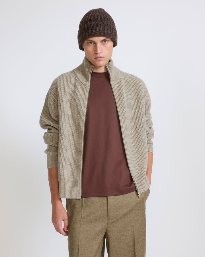 Pull zippé en maille en laine et cachemire