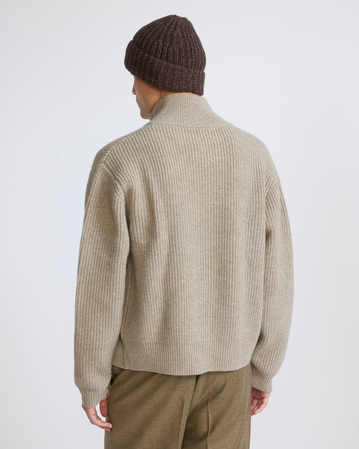 Pull zippé en maille en laine et cachemire