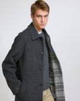 Double-sided wool coat with check interior