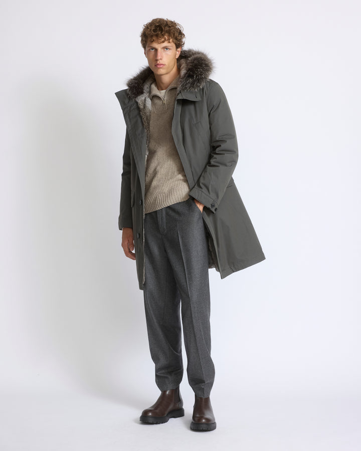 Parka longue en coton mélangé doublée en fourrure de renard et de lapin - Yves Salomon - Nouvelle collection Automne Hiver