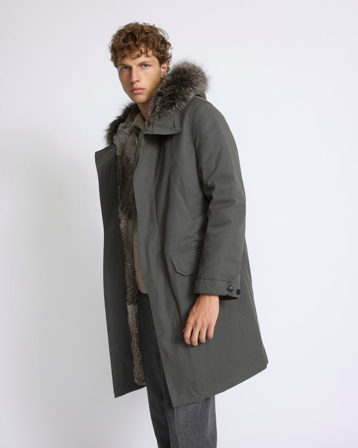 Parka longue en coton mélangé doublée en fourrure de renard et de lapin - Yves Salomon - Nouvelle collection Automne Hiver