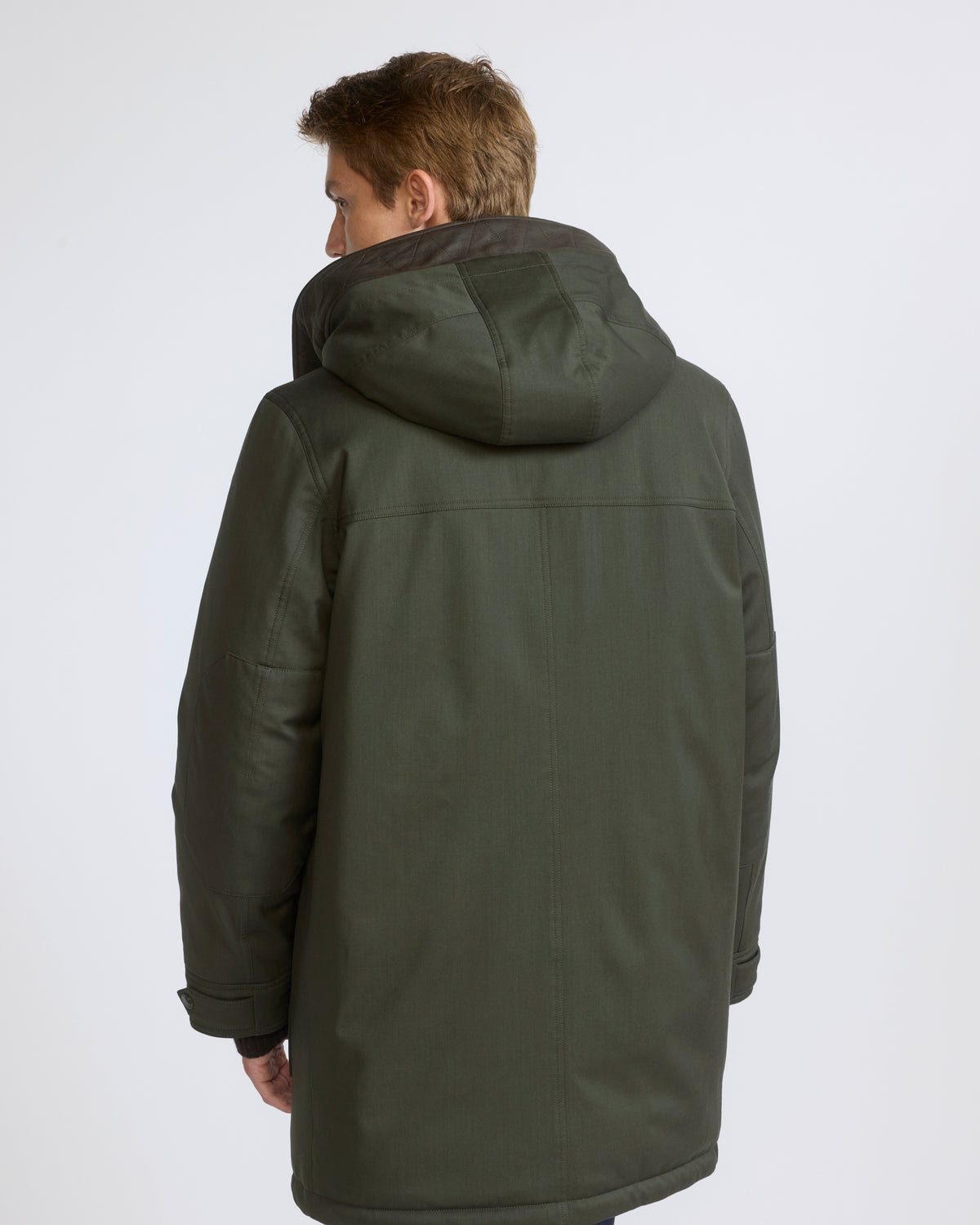 Parka longue en tissu technique laine mélangée waterproof et peau lainée d'agneau