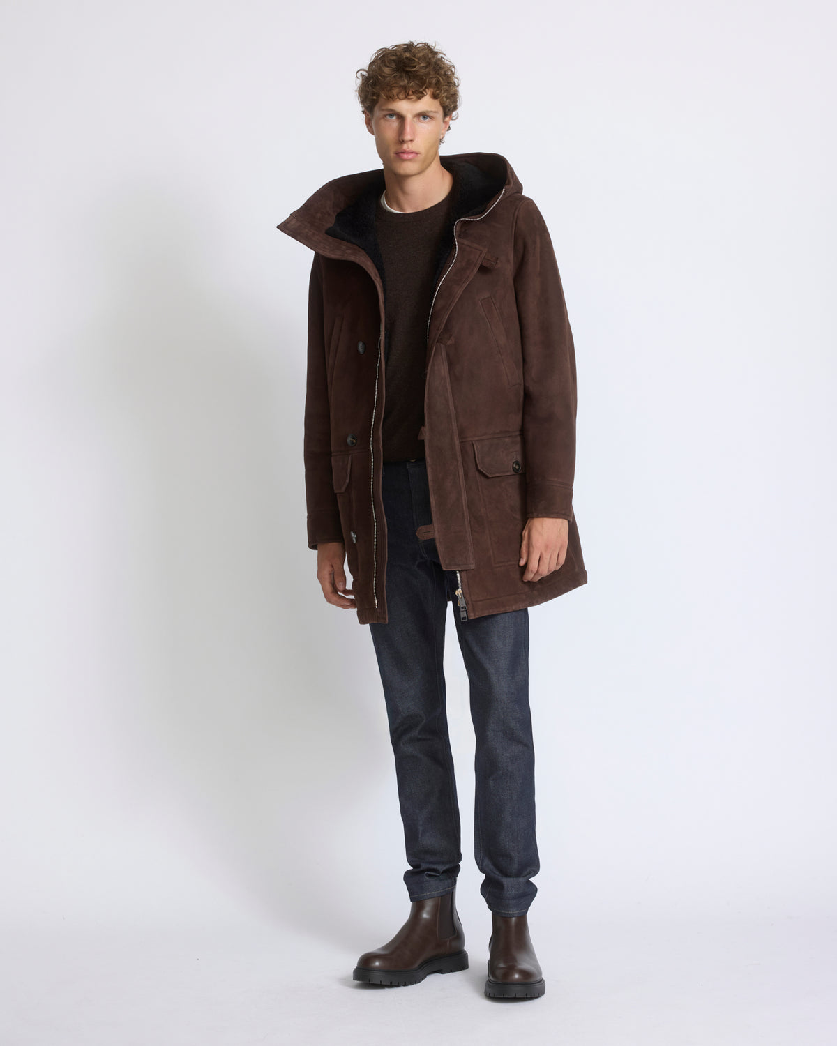 Parka en peau lainée suède d'agneau à laine bouclée - Yves Salomon - Nouvelle collection Automne Hiver