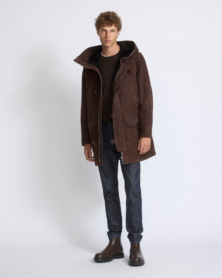 Parka en peau lainée suède d'agneau à laine bouclée - Yves Salomon - Nouvelle collection Automne Hiver
