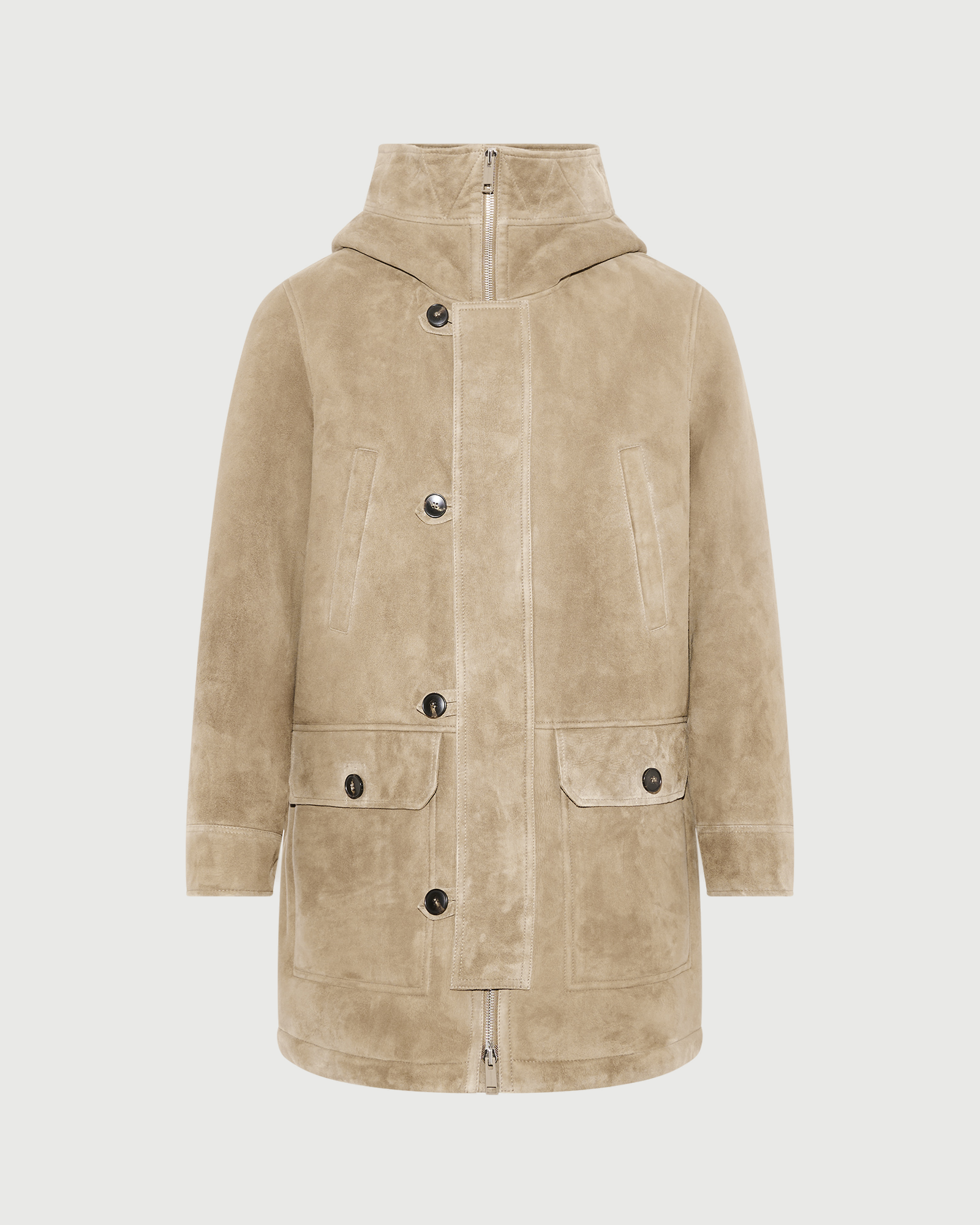 Parka en peau lainée suède d'agneau à laine bouclée- Yves Salomon - Nouvelle collection Automne Hiver
