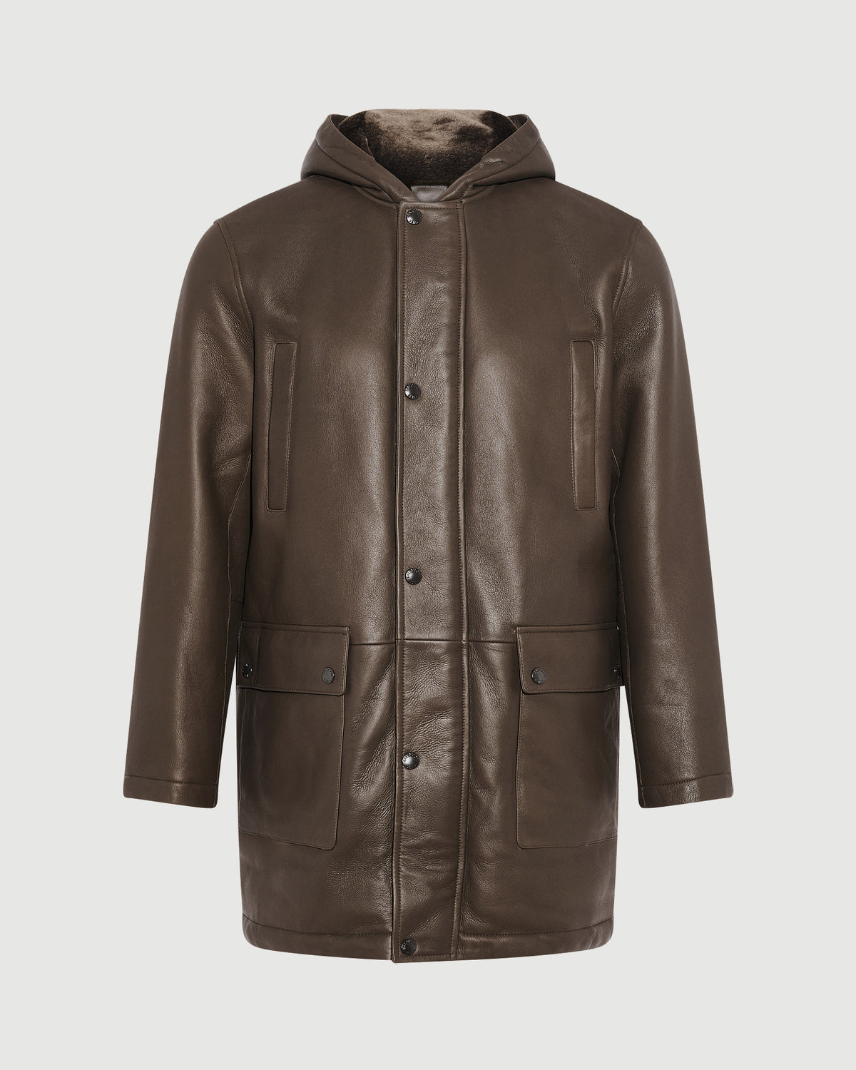 Manteau à capuche en peau lainée d'agneau soyeux à laine raide - Yves Salomon - Nouvelle collection Automne Hiver