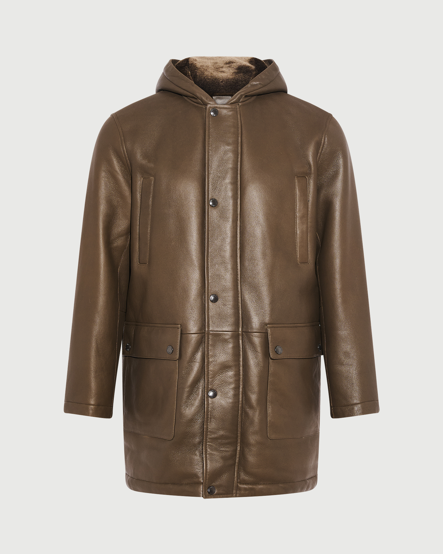Manteau à capuche en peau lainée d'agneau soyeux à laine raide- Yves Salomon - Nouvelle collection Automne Hiver