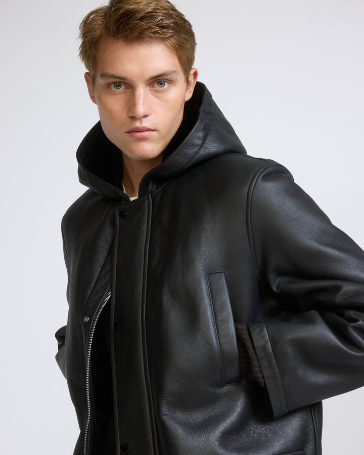 Silky straight lambskin wool shearling hooded coat