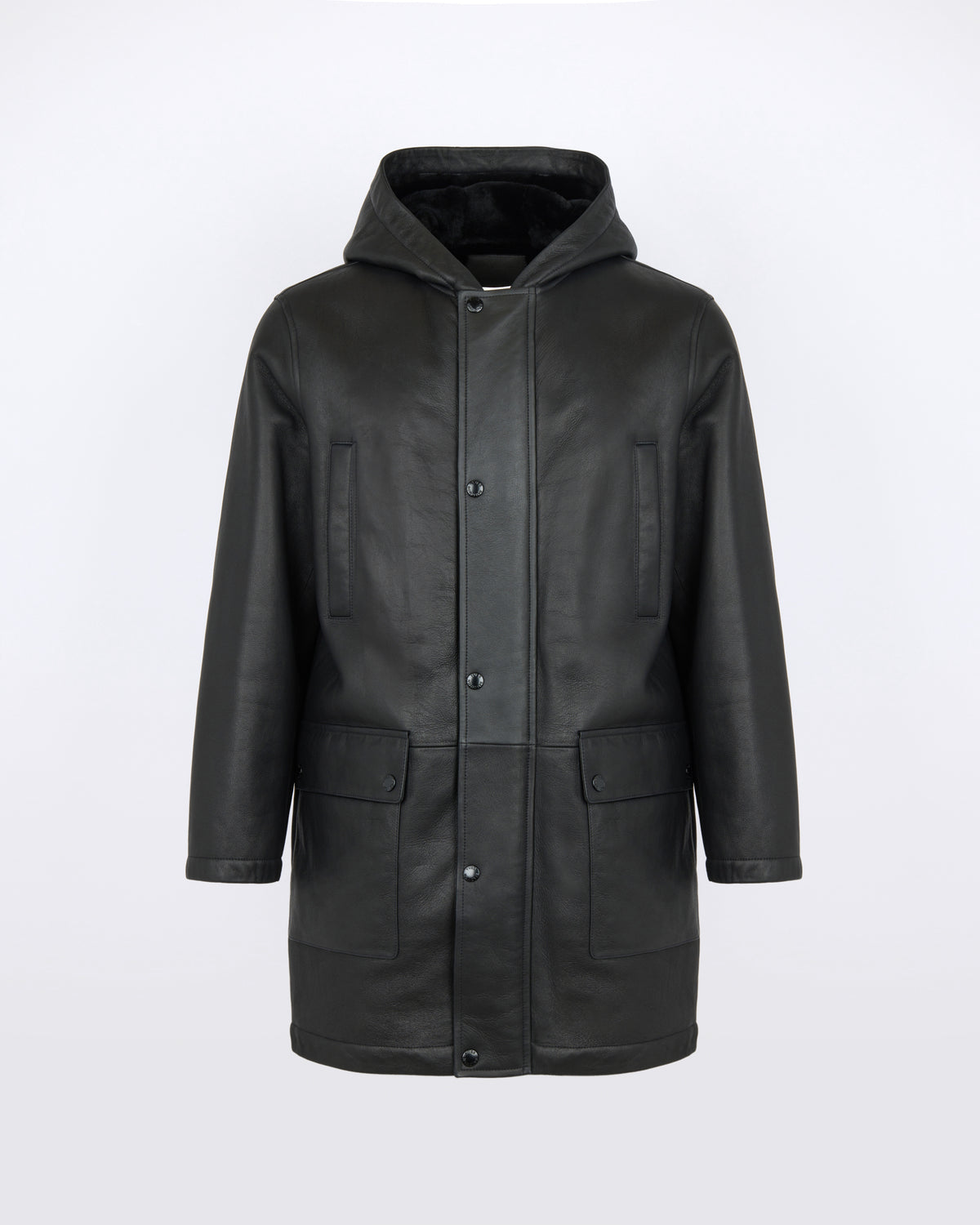 Manteau à capuche en peau lainée d'agneau soyeux à laine raide - Yves Salomon - Nouvelle collection Automne Hiver