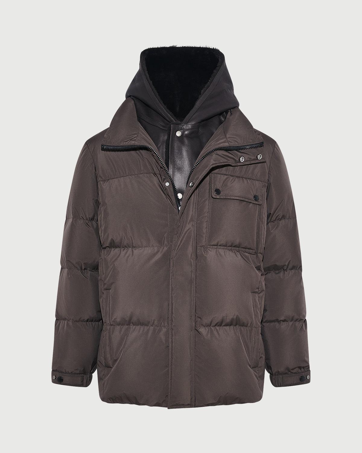 Doudoune en tissu technique avec plastron en peau lainée d'agneau - Yves Salomon - Nouvelle collection Automne Hiver
