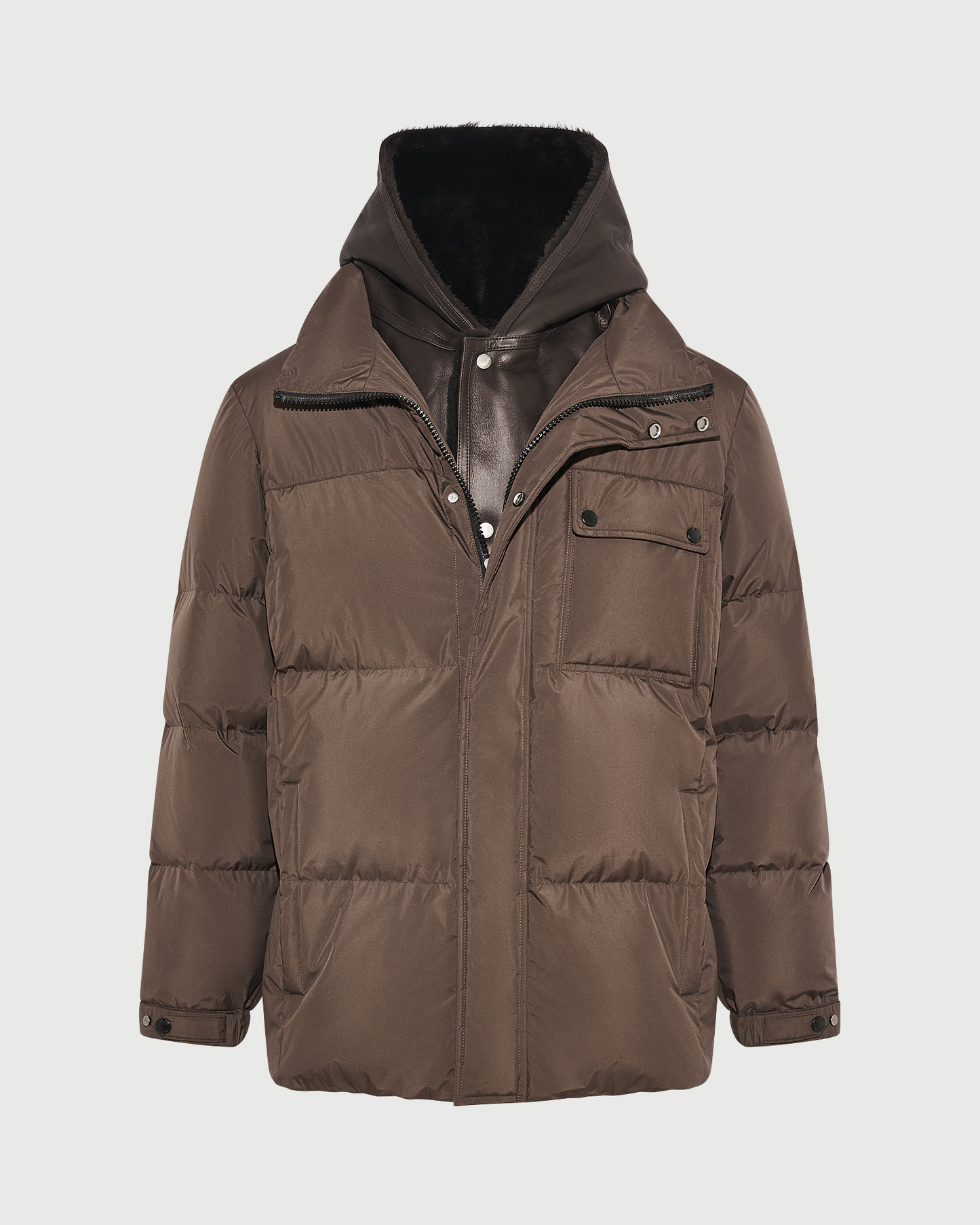 Doudoune en tissu technique avec plastron en peau lainée d'agneau- Yves Salomon - Nouvelle collection Automne Hiver
