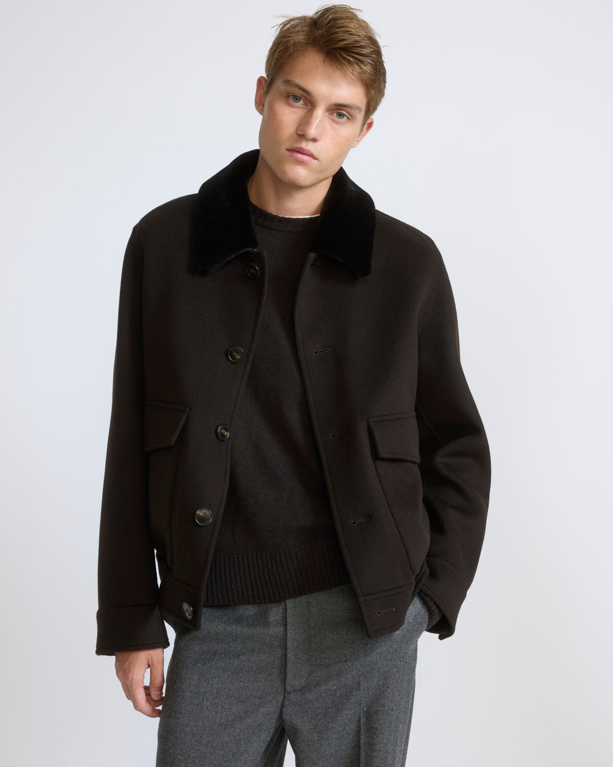 Veste en cachemire double face avec col en fourrure de vison rasé