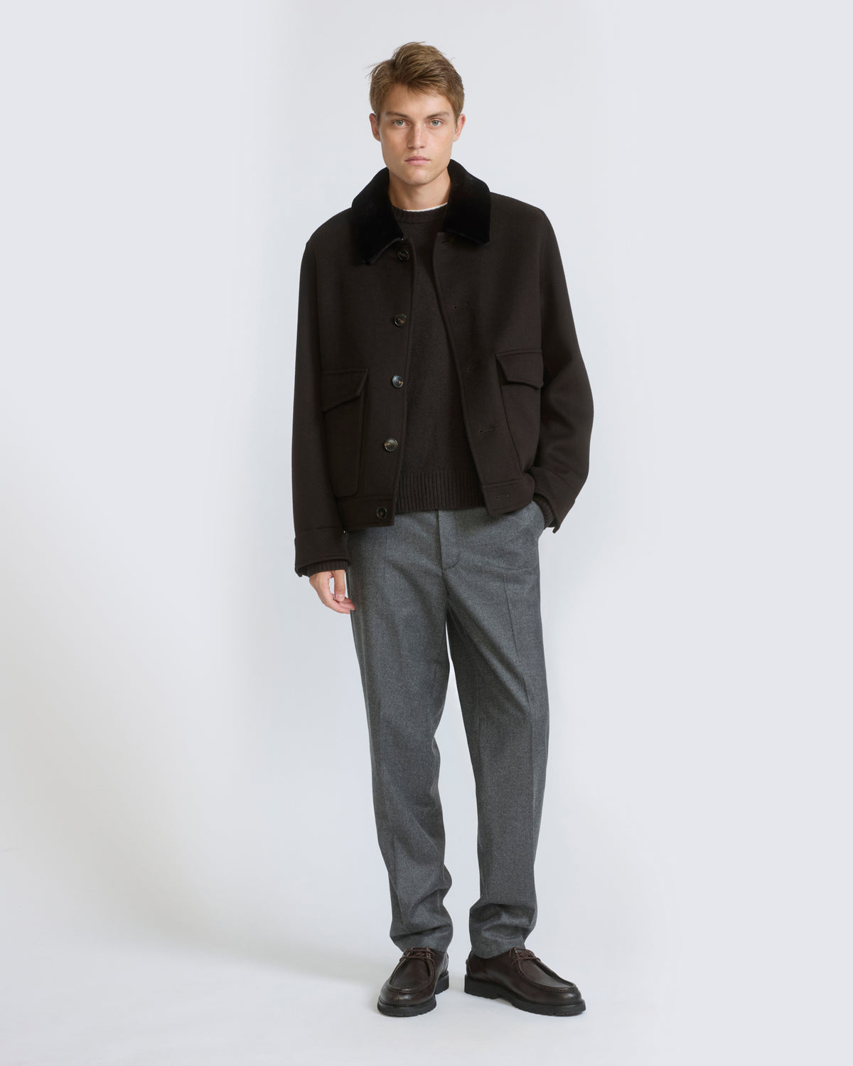 Veste en cachemire double face avec col en fourrure de vison rasé