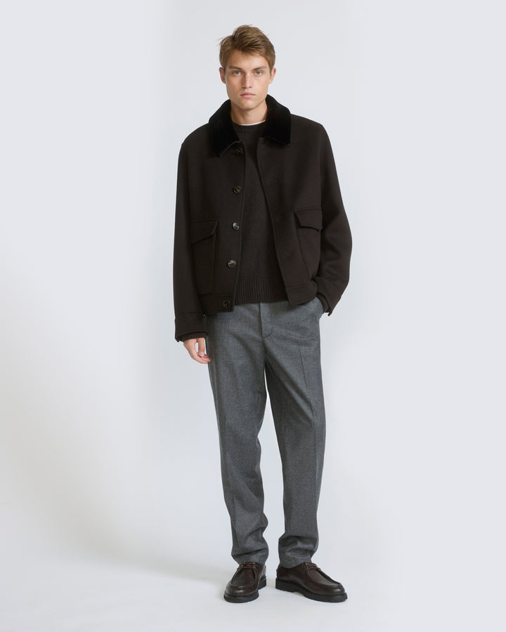 Veste en cachemire double face avec col en fourrure de vison rasé