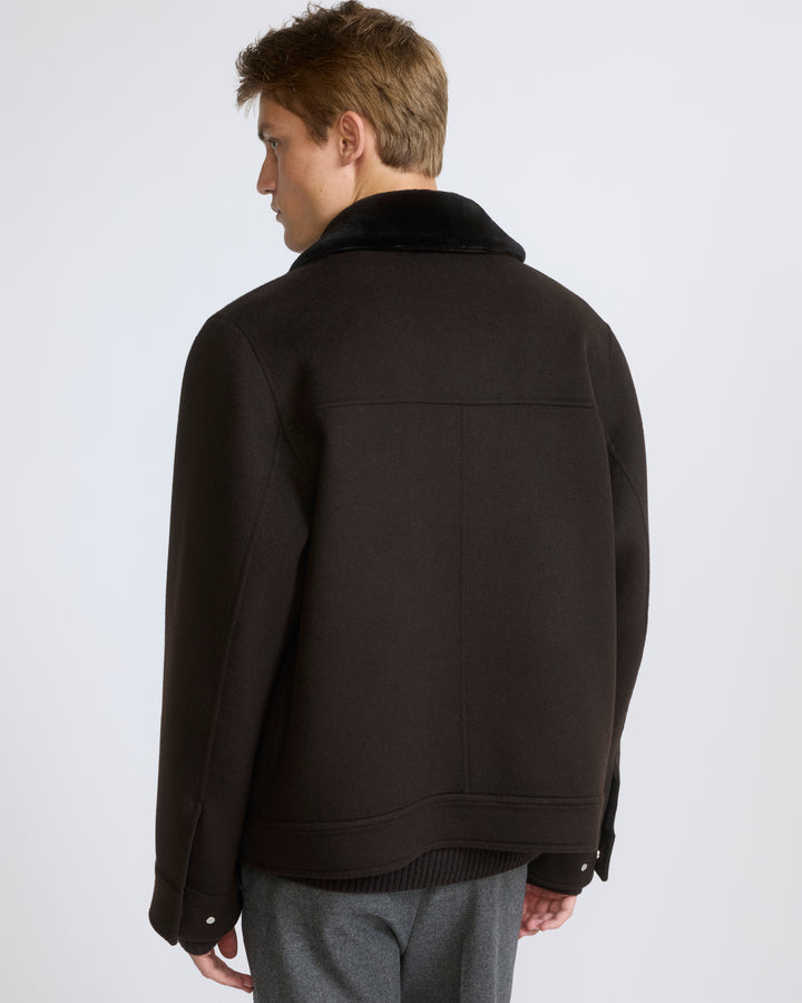 Veste en cachemire double face avec col en fourrure de vison rasé