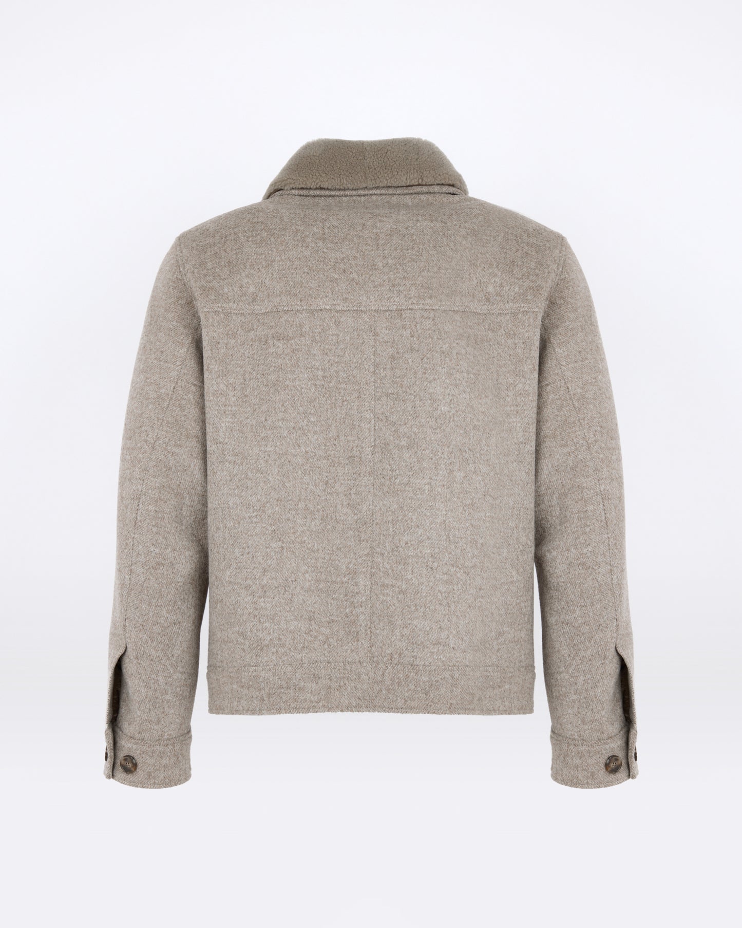 Veste en tissu en lainage chevron avec col en peau lainée d'agneau - Yves Salomon - Nouvelle collection Automne Hiver